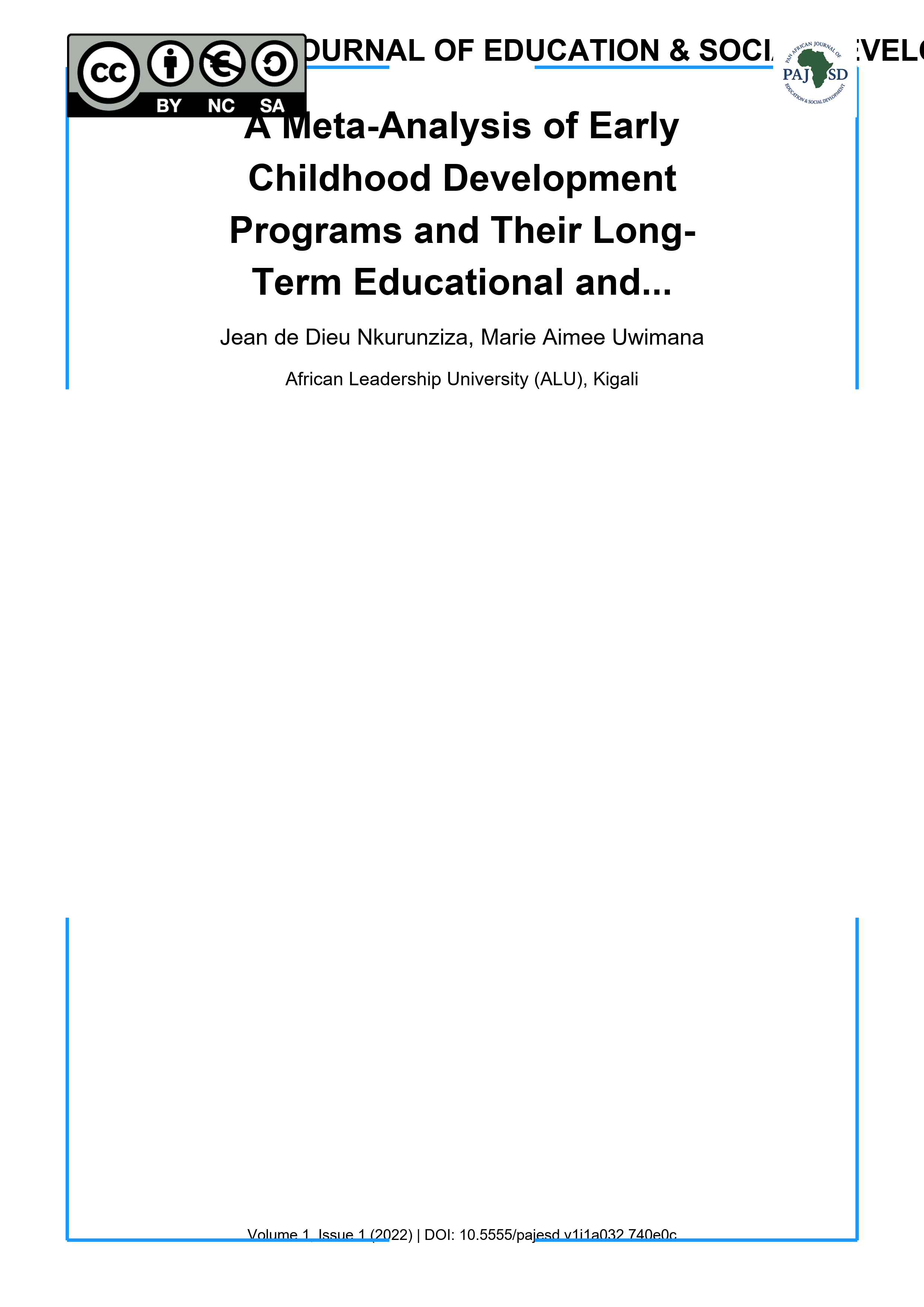 Cover image for: A Meta-Analysis of Early Childhood Development Programs and