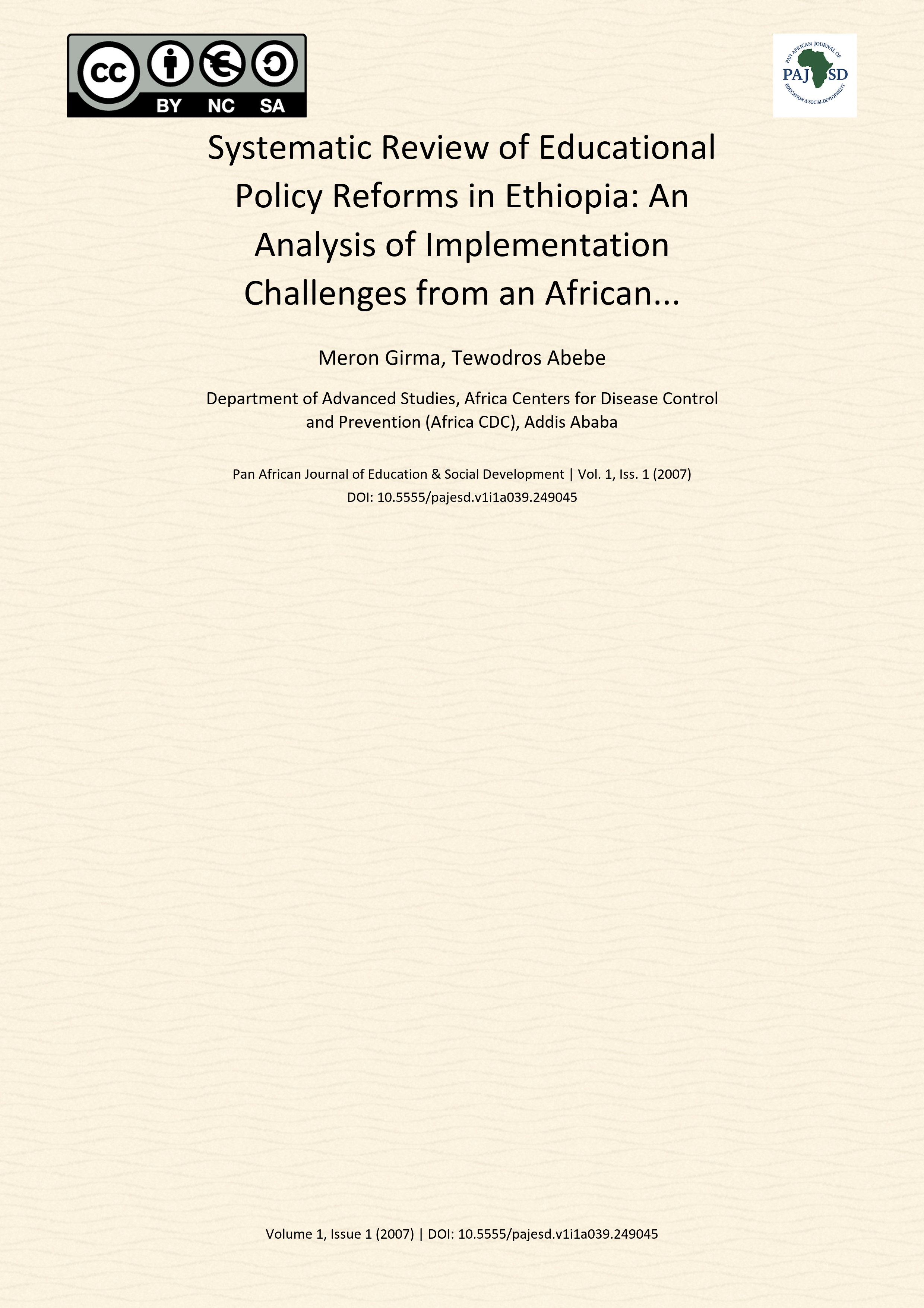 Cover image for: Systematic Review of Educational Policy Reforms in Ethiopia