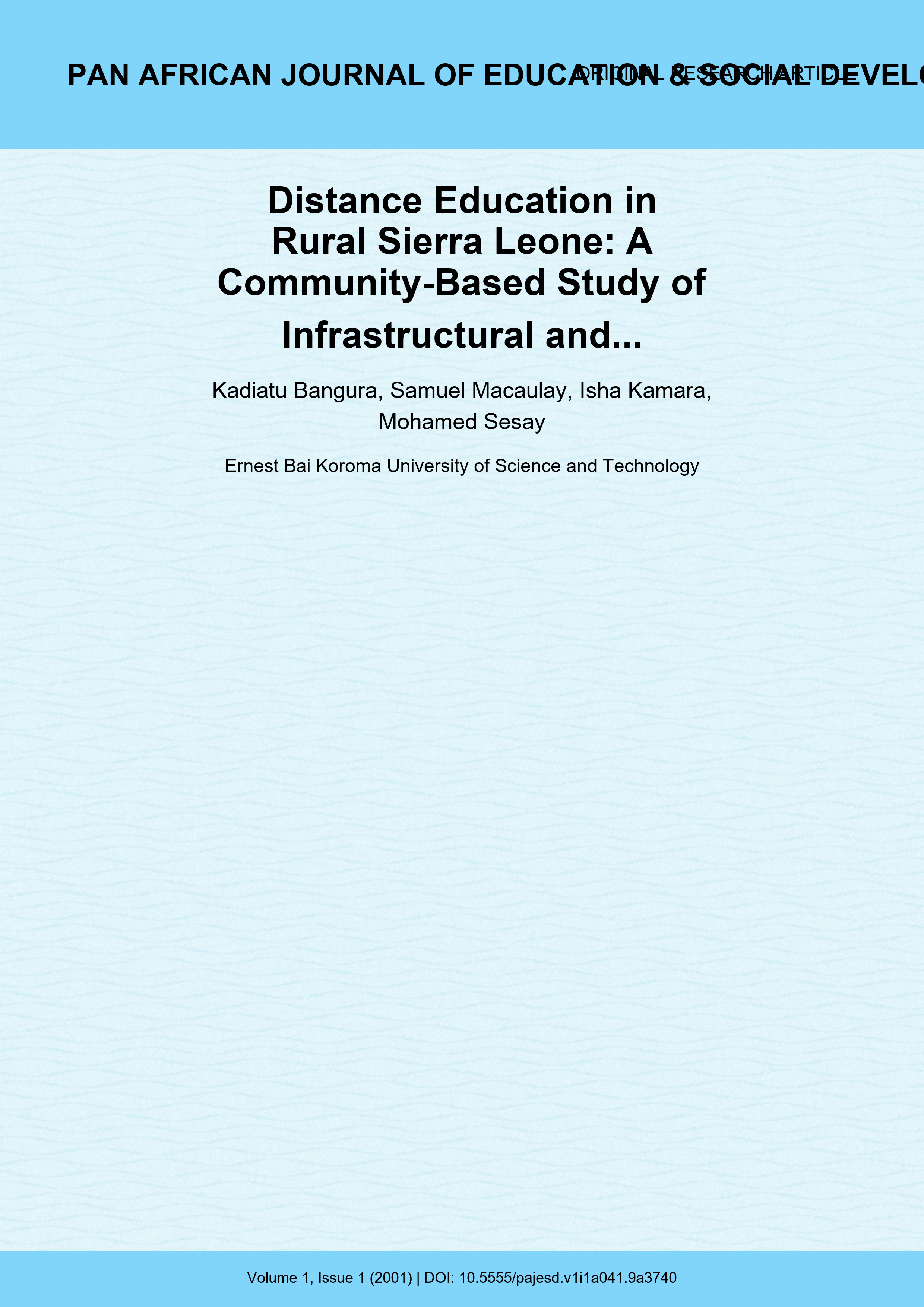 Cover image for: Distance Education in Rural Sierra Leone