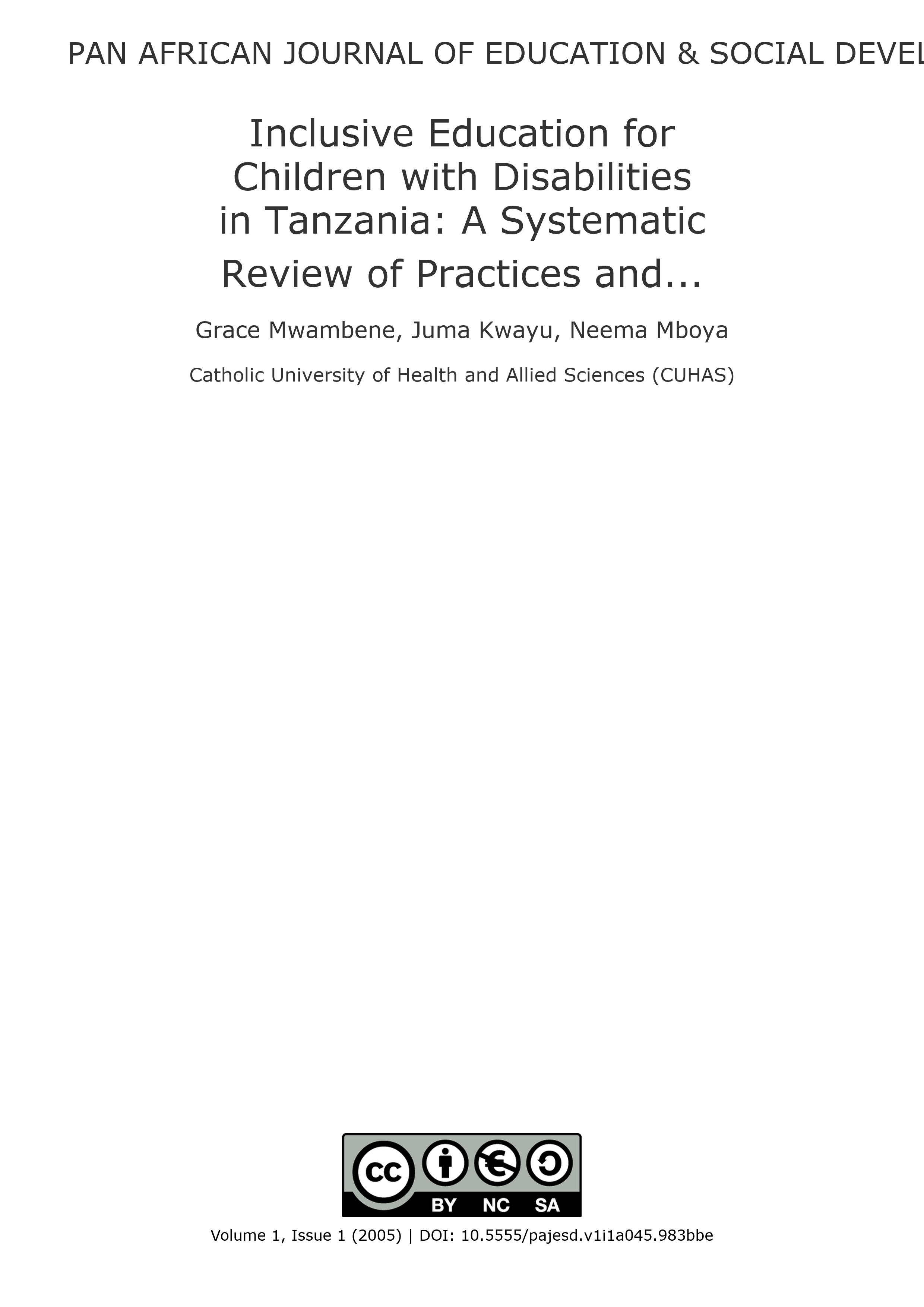 Cover image for: Inclusive Education for Children with Disabilities in Tanzan
