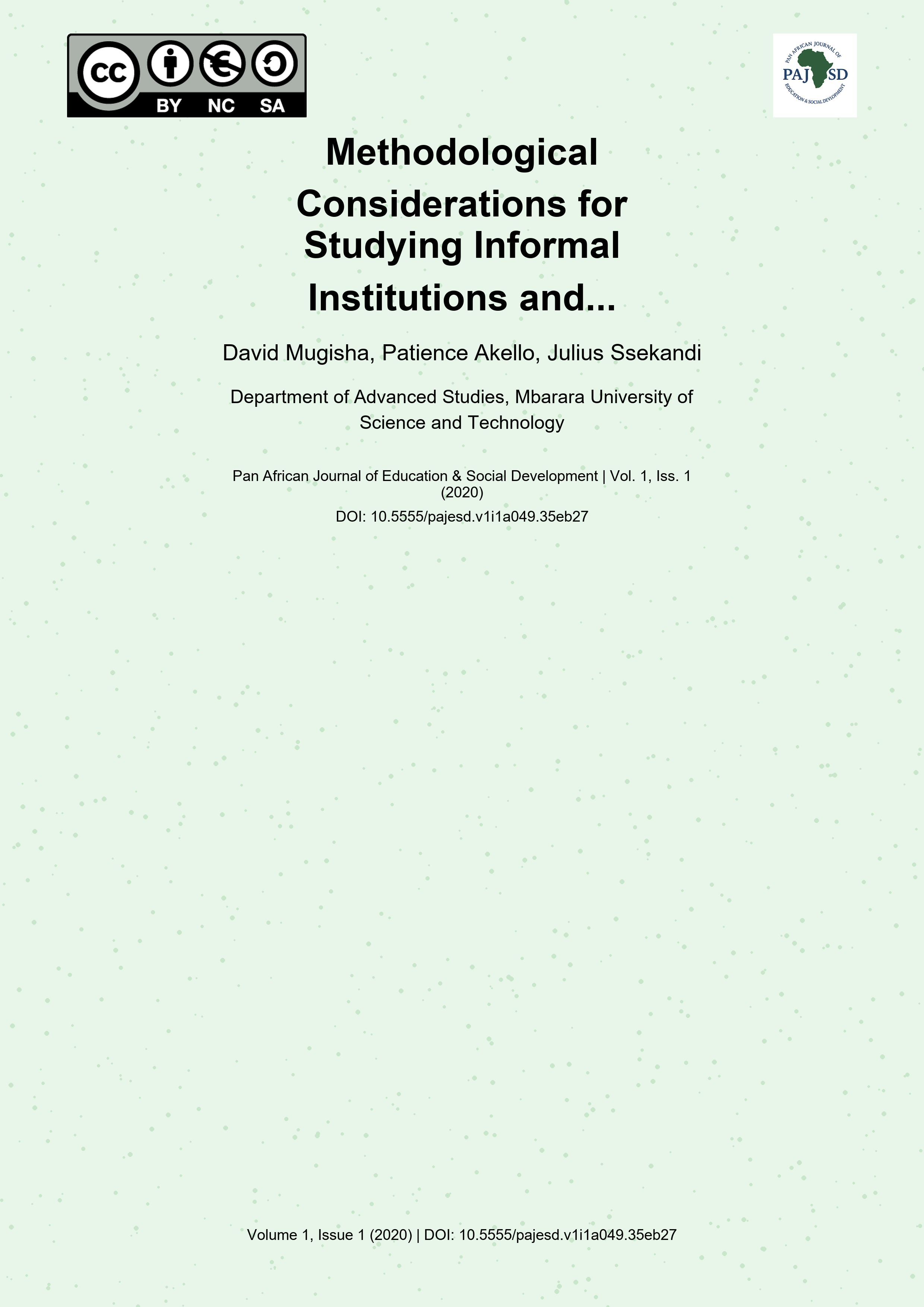Cover image for: Methodological Considerations for Studying Informal Institut