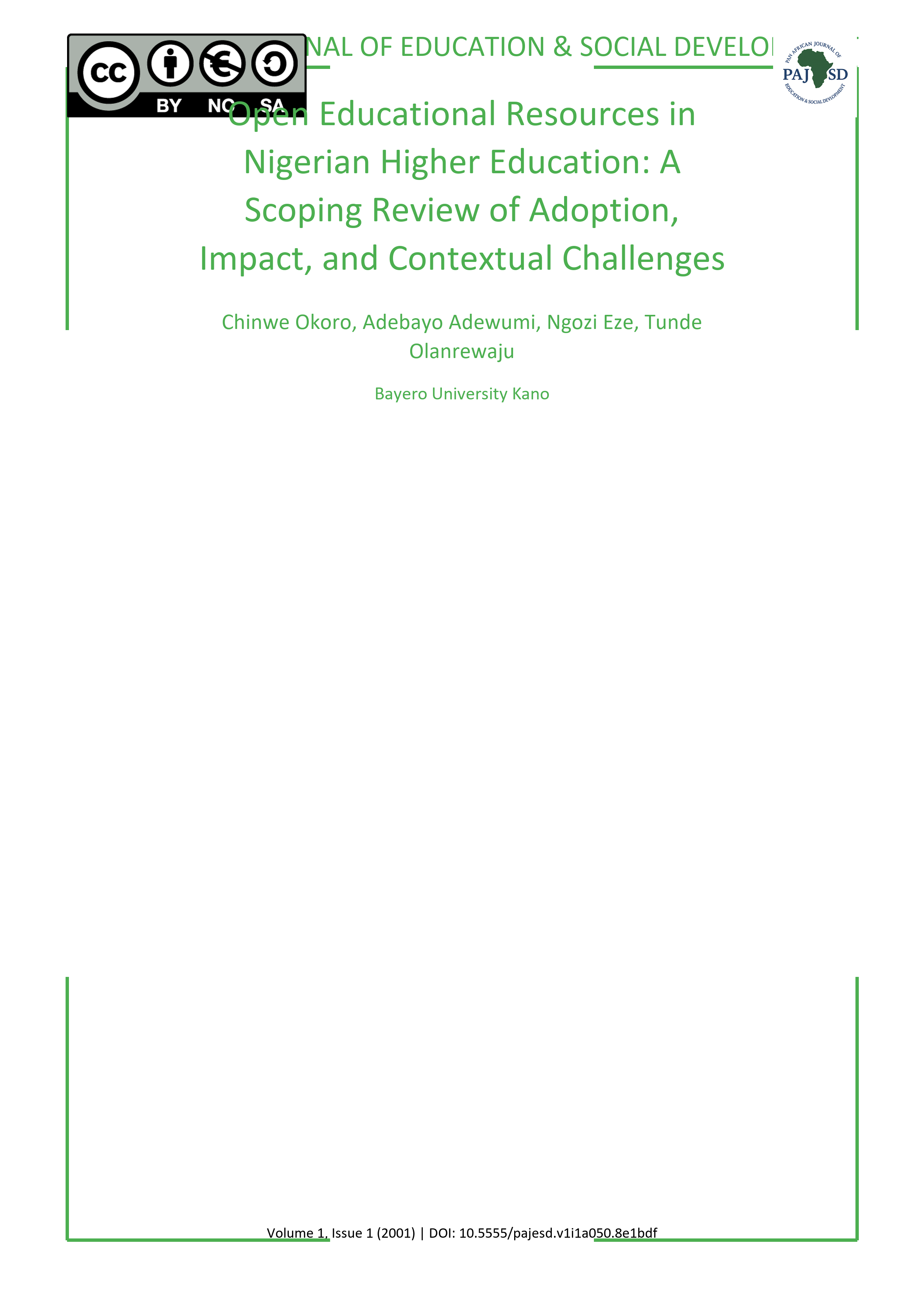 Cover image for: Open Educational Resources in Nigerian Higher Education