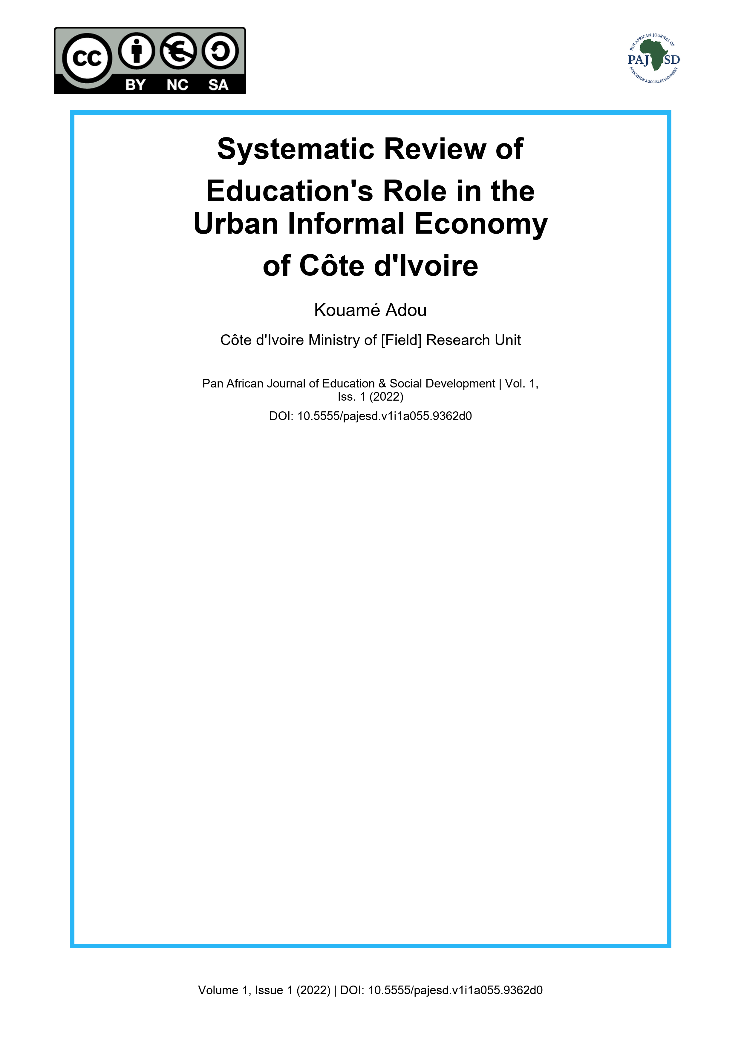 Cover image for: Systematic Review of Education's Role in the Urban Informal