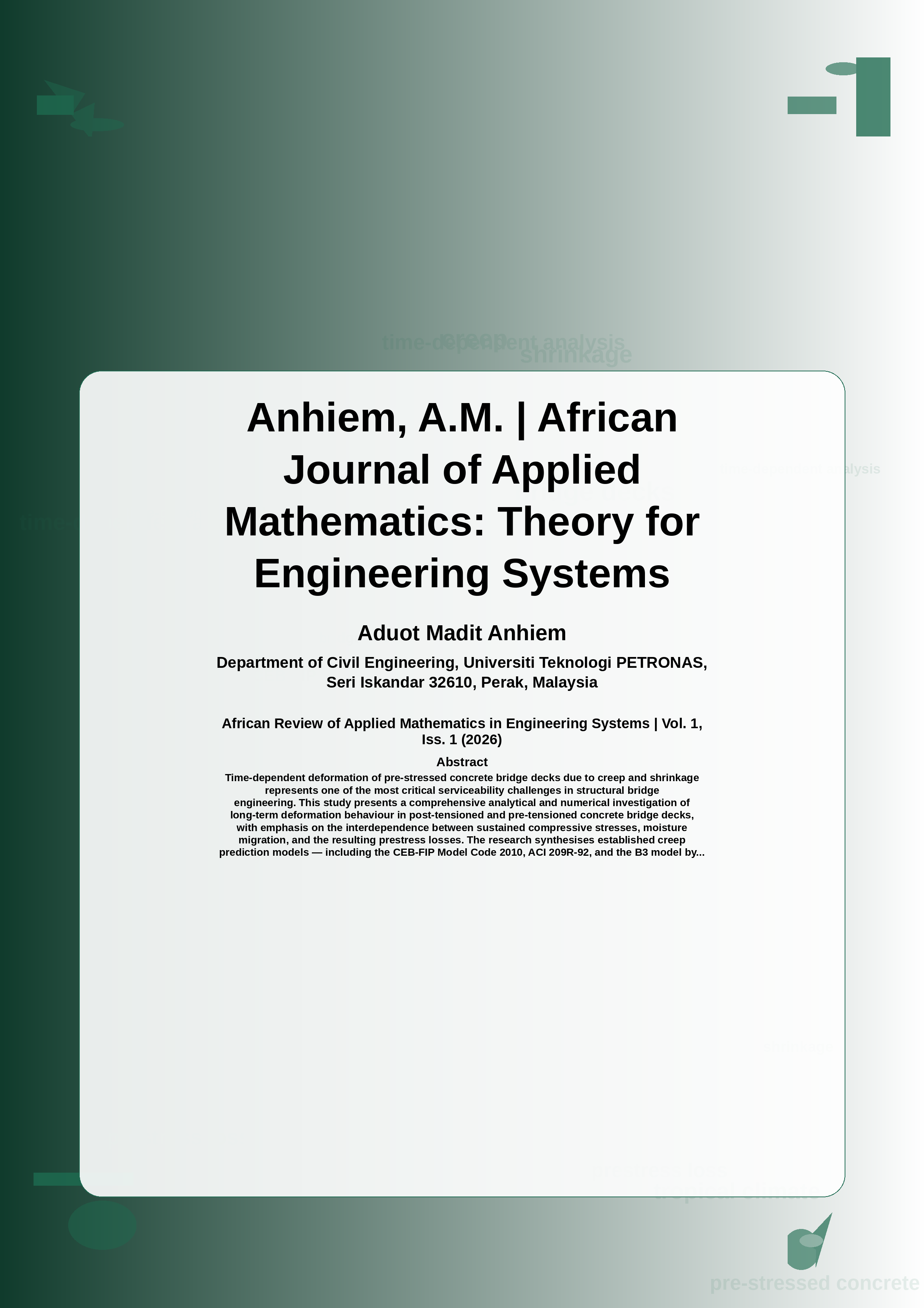 Cover image for: Time-Dependent Creep and Shrinkage Effects on Pre-stressed Concrete Bridge Decks