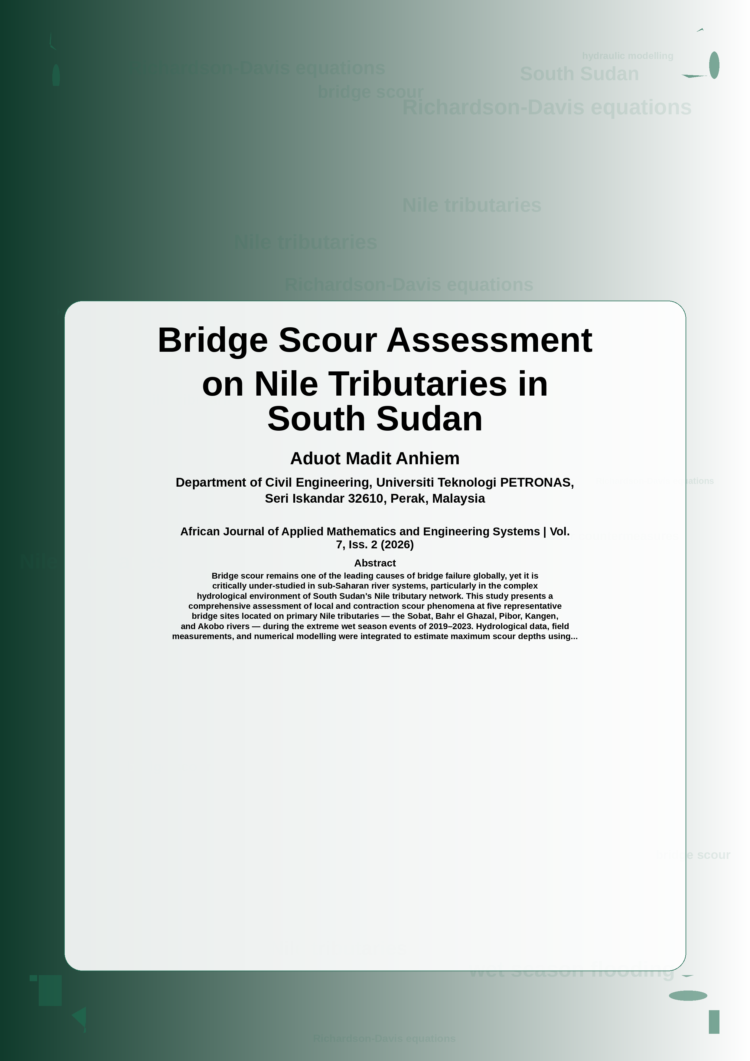 Cover image for: Bridge Scour Assessment on Nile Tributaries in South Sudan During Extreme Wet Season Events