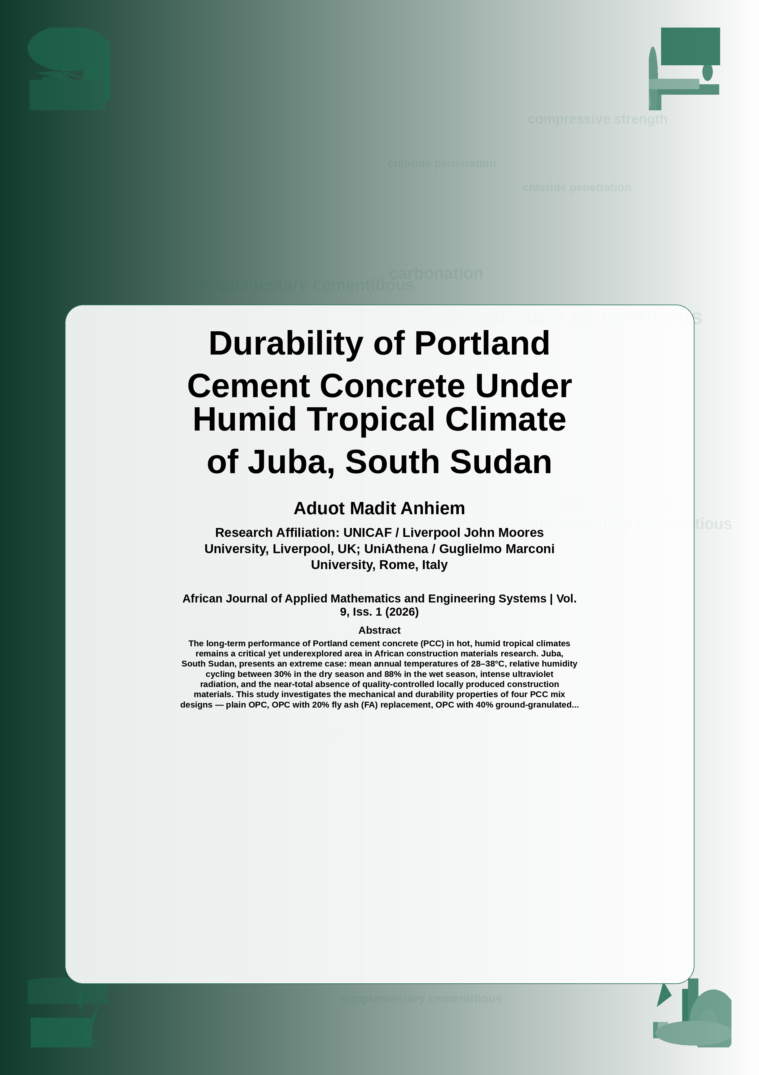 Cover image for: Durability of Portland Cement Concrete Under Humid Tropical Climate of Juba, South Sudan