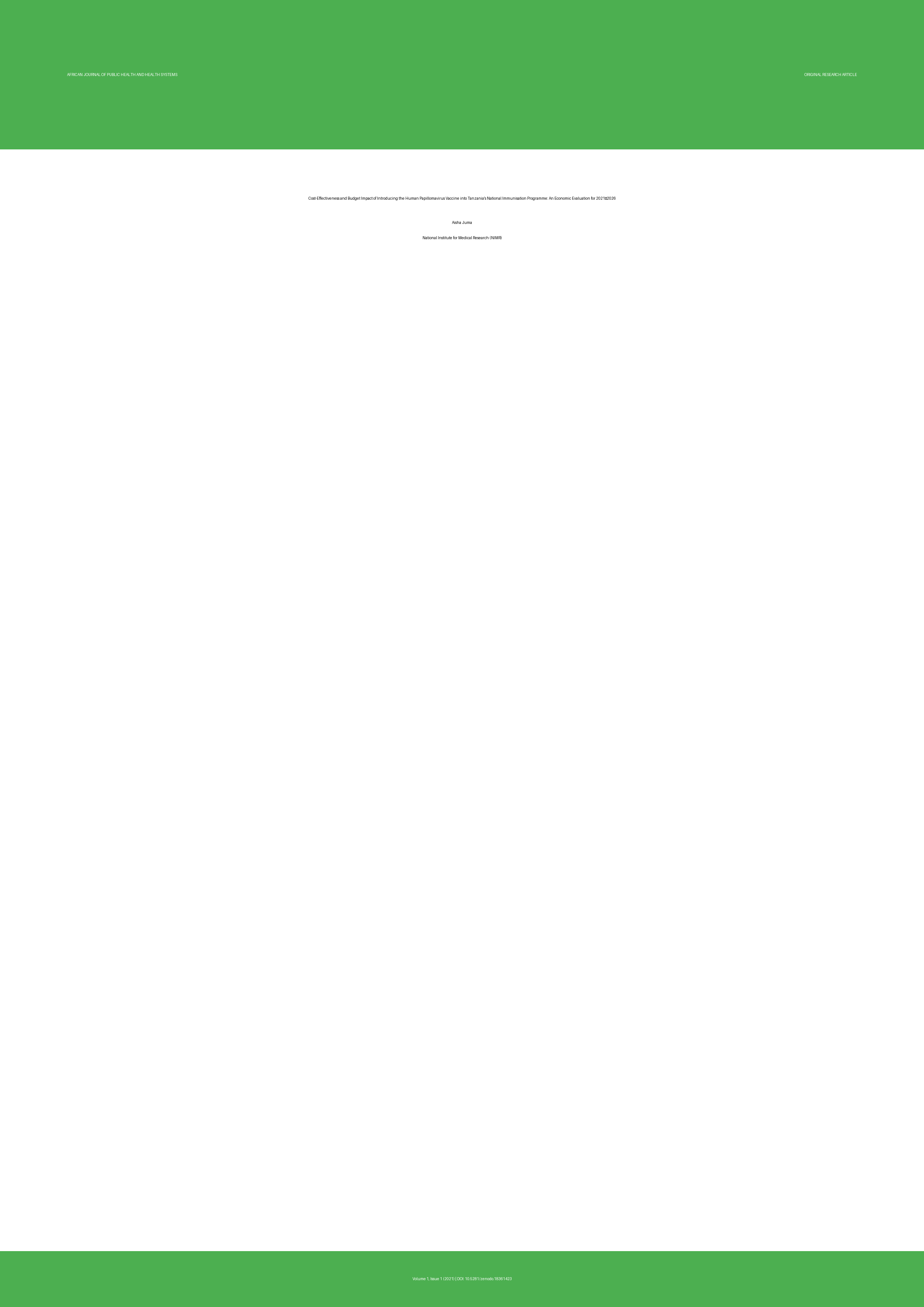 Cover image for: Cost-Effectiveness and Budget Impact of Introducing the Huma