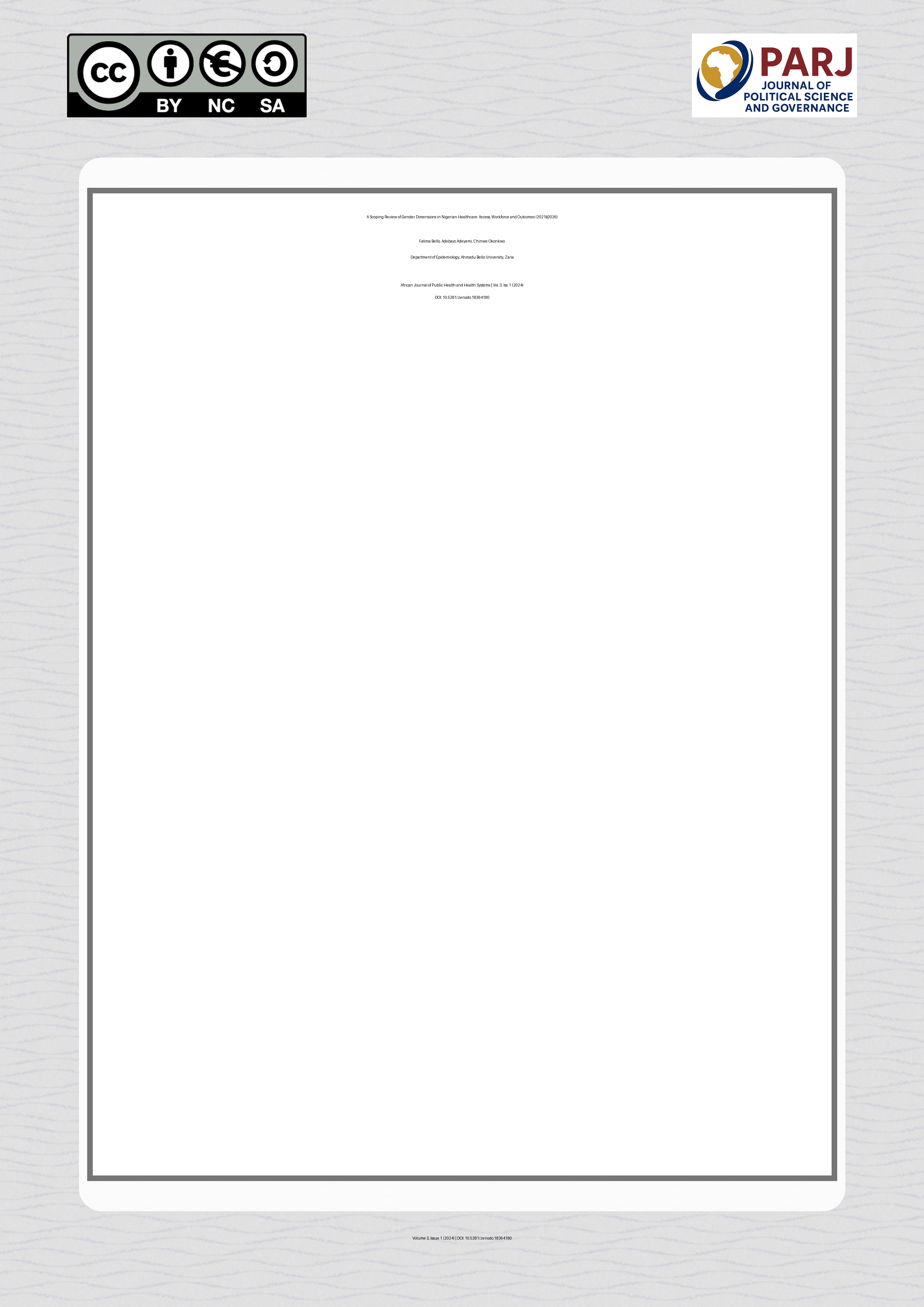 Cover image for: A Scoping Review of Gender Dimensions in Nigerian Healthcare