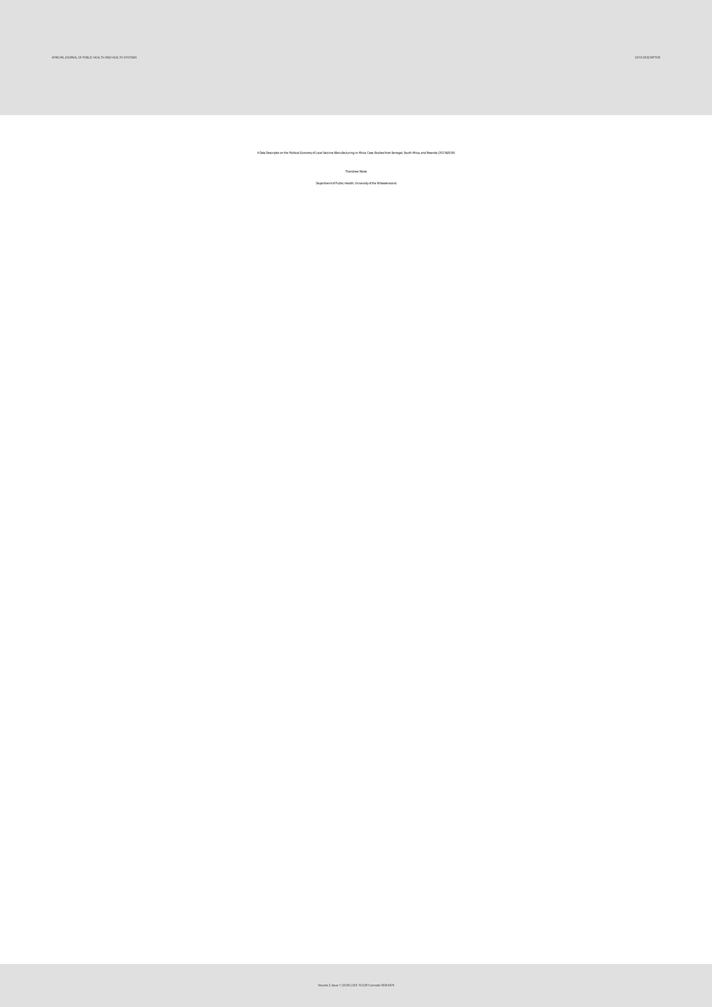 Cover image for: A Data Descriptor on the Political Economy of Local Vaccine 