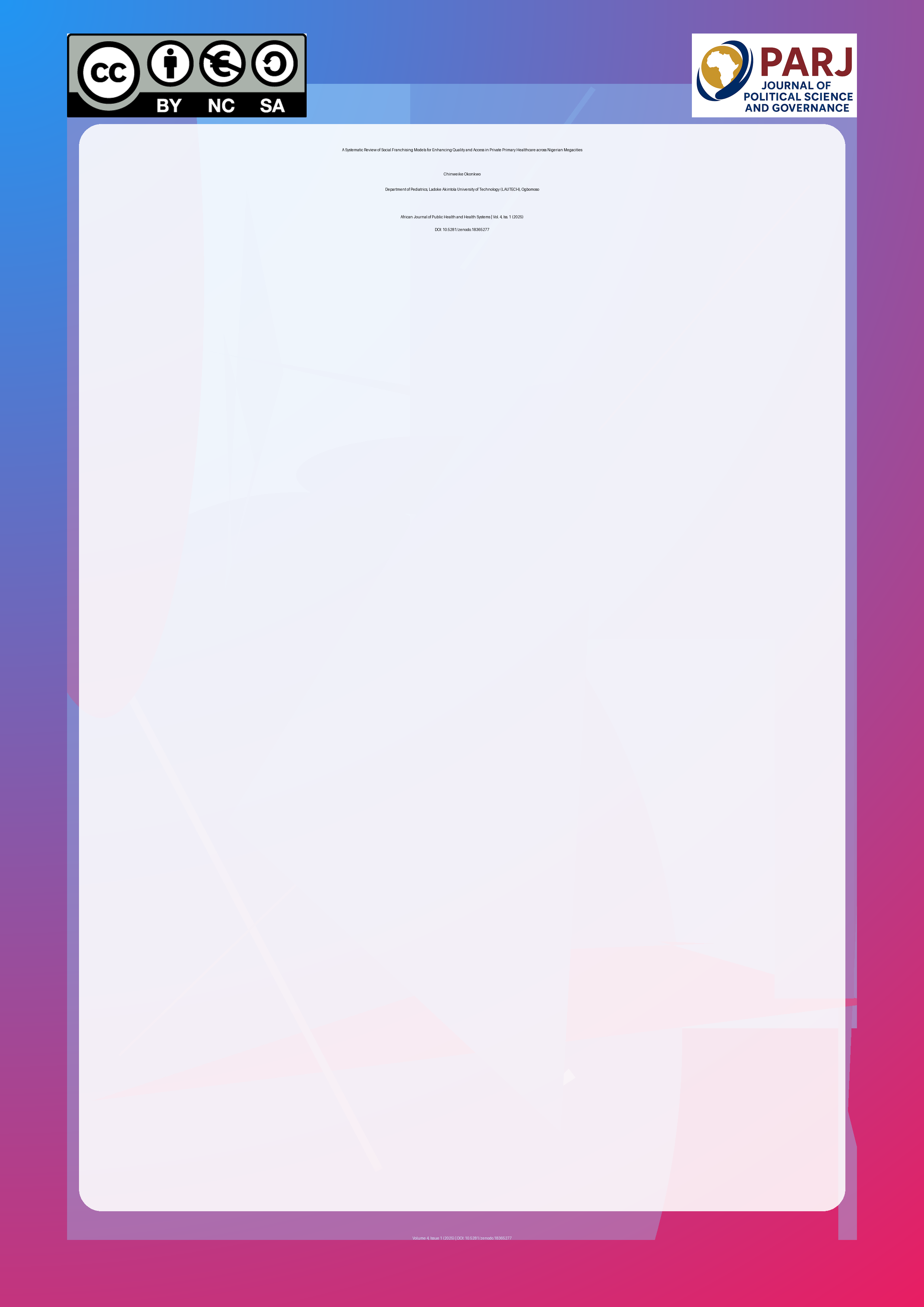 Cover image for: A Systematic Review of Social Franchising Models for Enhanci