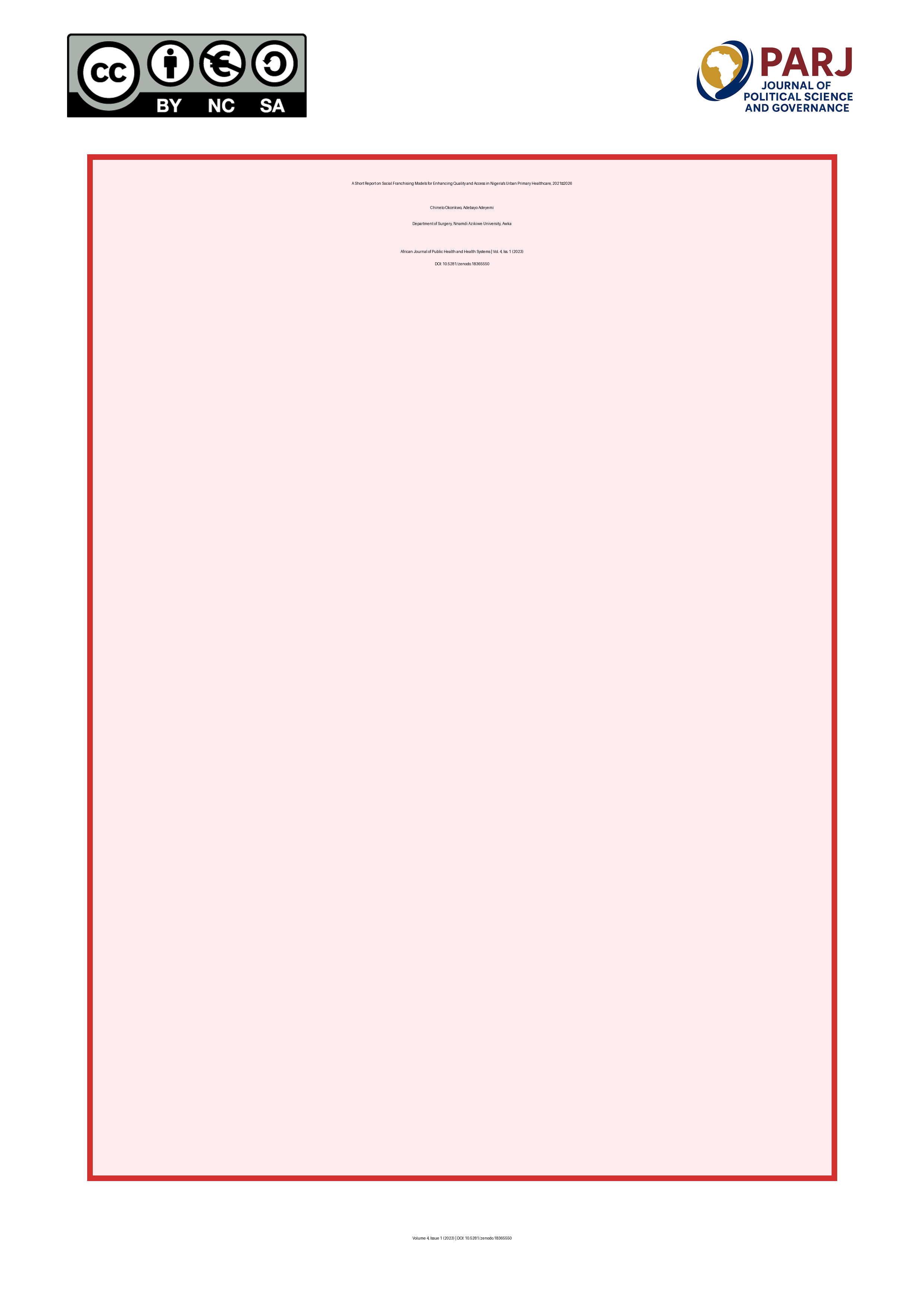 Cover image for: A Short Report on Social Franchising Models for Enhancing Qu