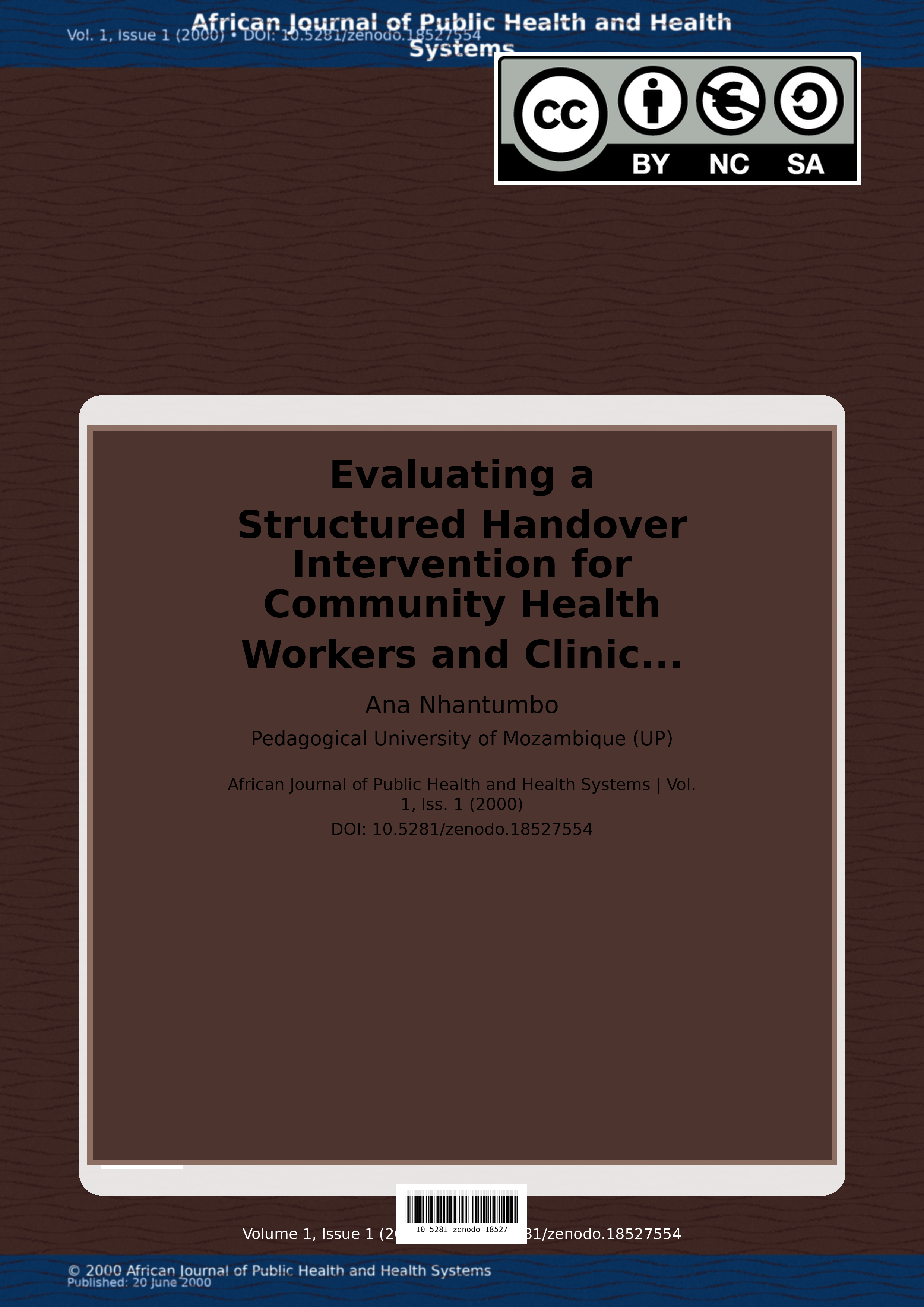 Cover image for: Evaluating a Structured Handover Intervention for Community 