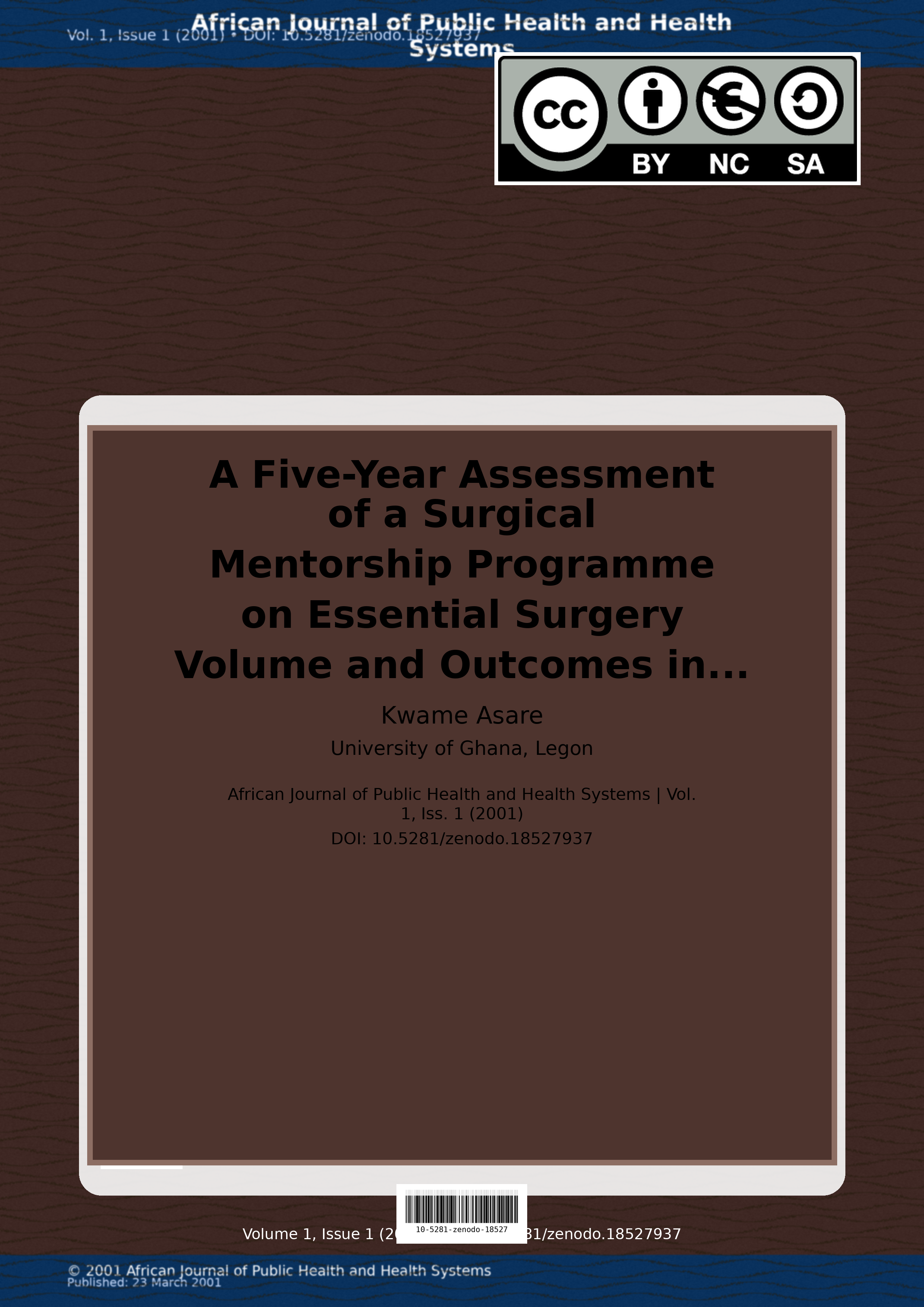 Cover image for: A Five-Year Assessment of a Surgical Mentorship Programme on