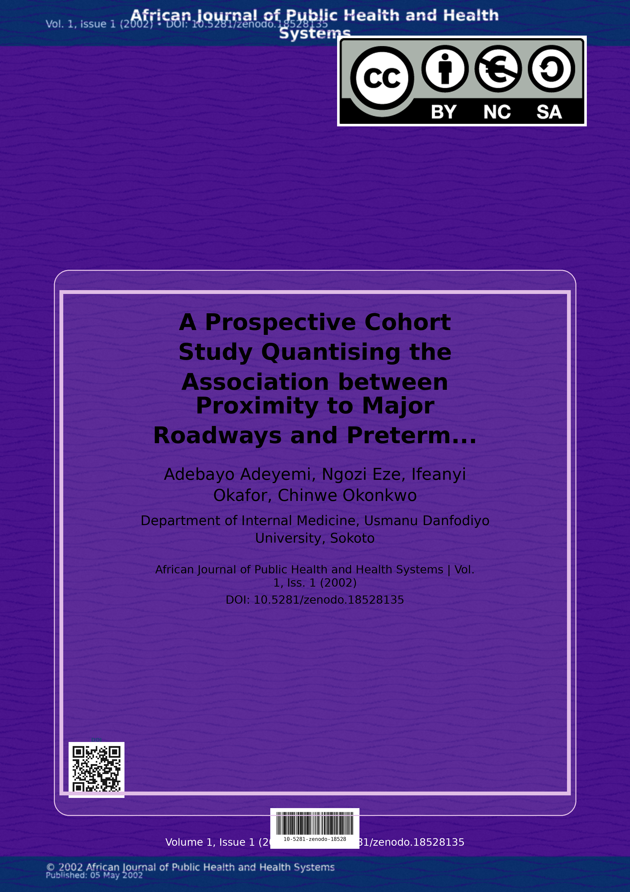 Cover image for: A Prospective Cohort Study Quantising the Association betwee