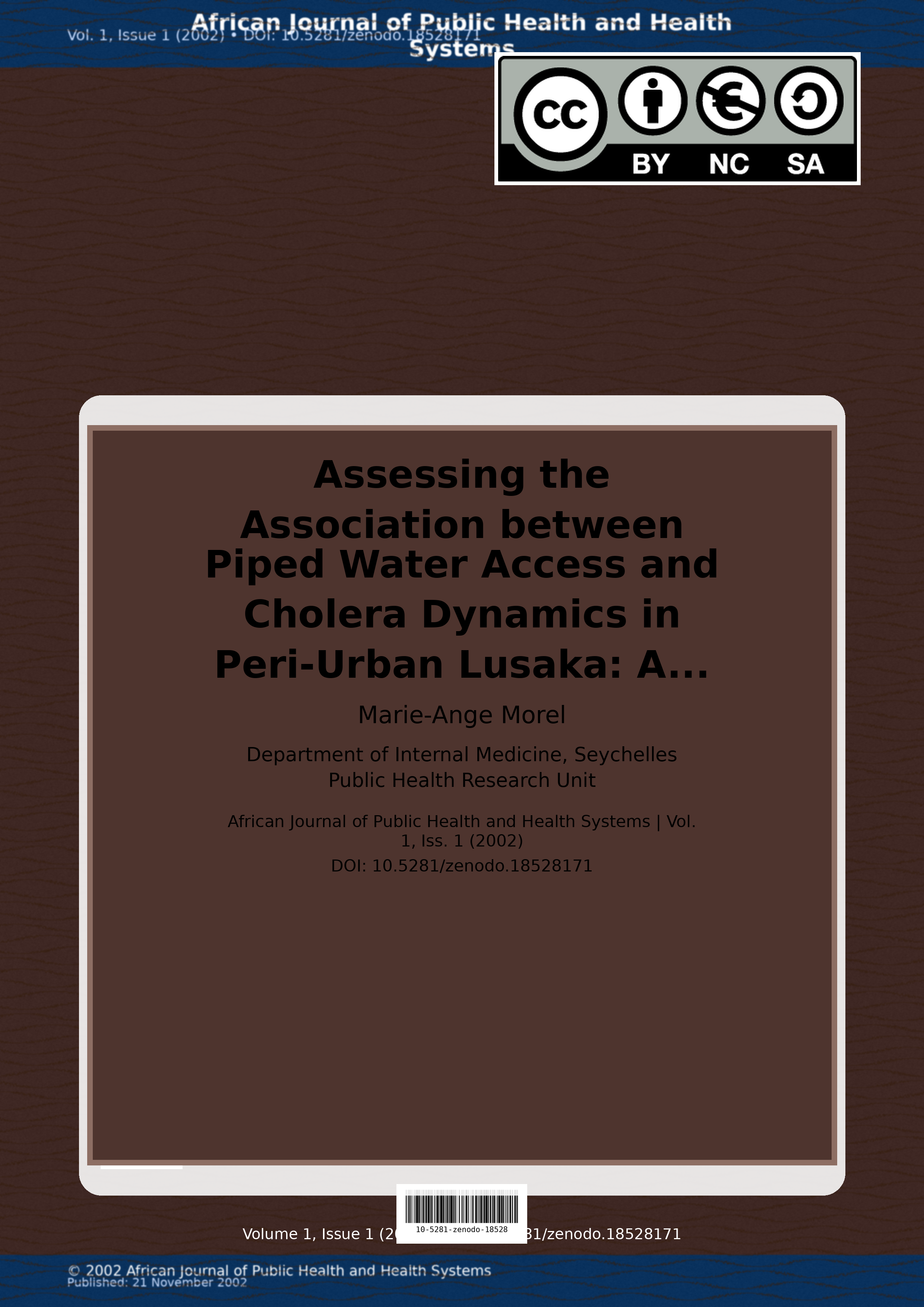 Cover image for: Assessing the Association between Piped Water Access and Cho