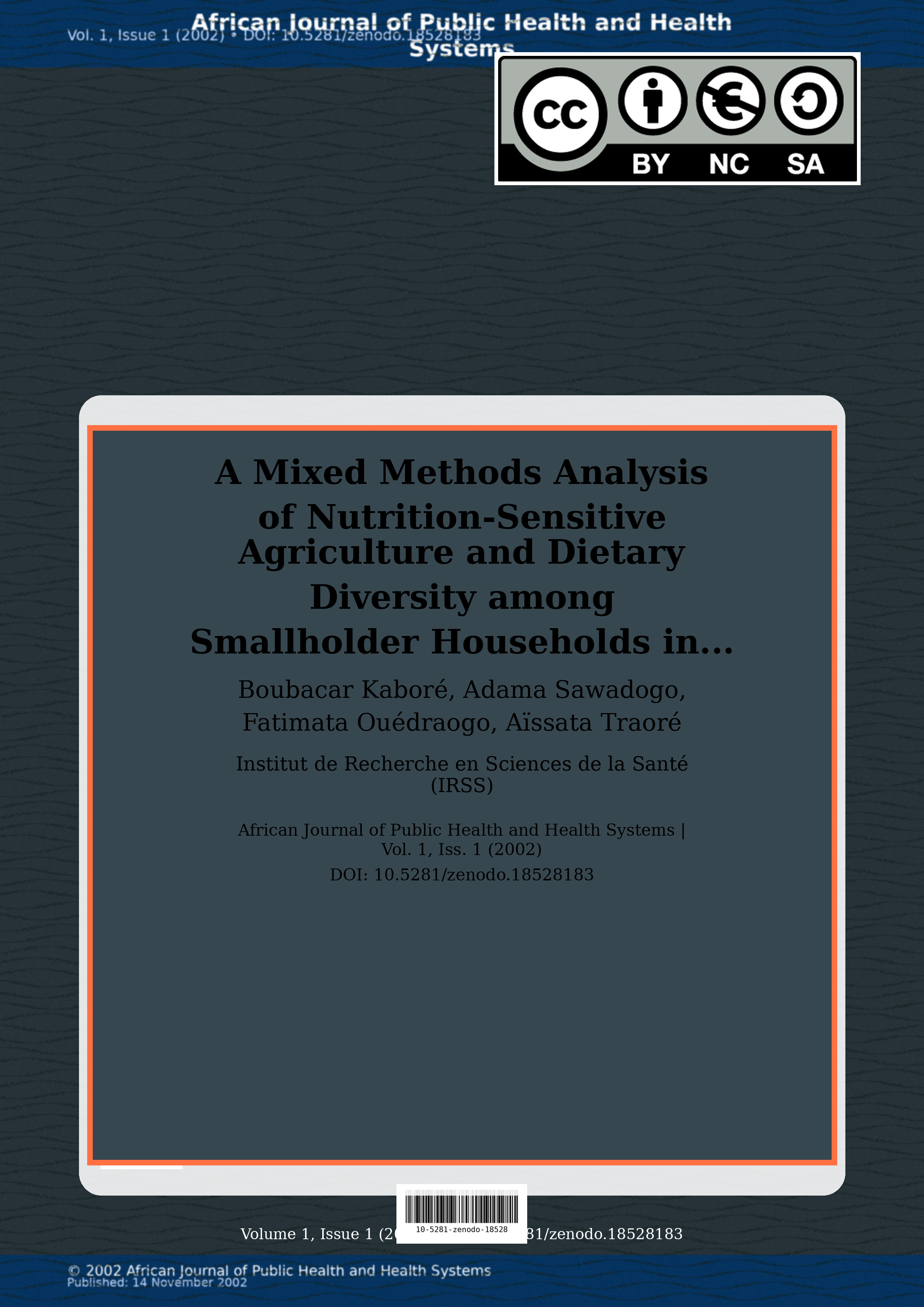 Cover image for: A Mixed Methods Analysis of Nutrition-Sensitive Agriculture 