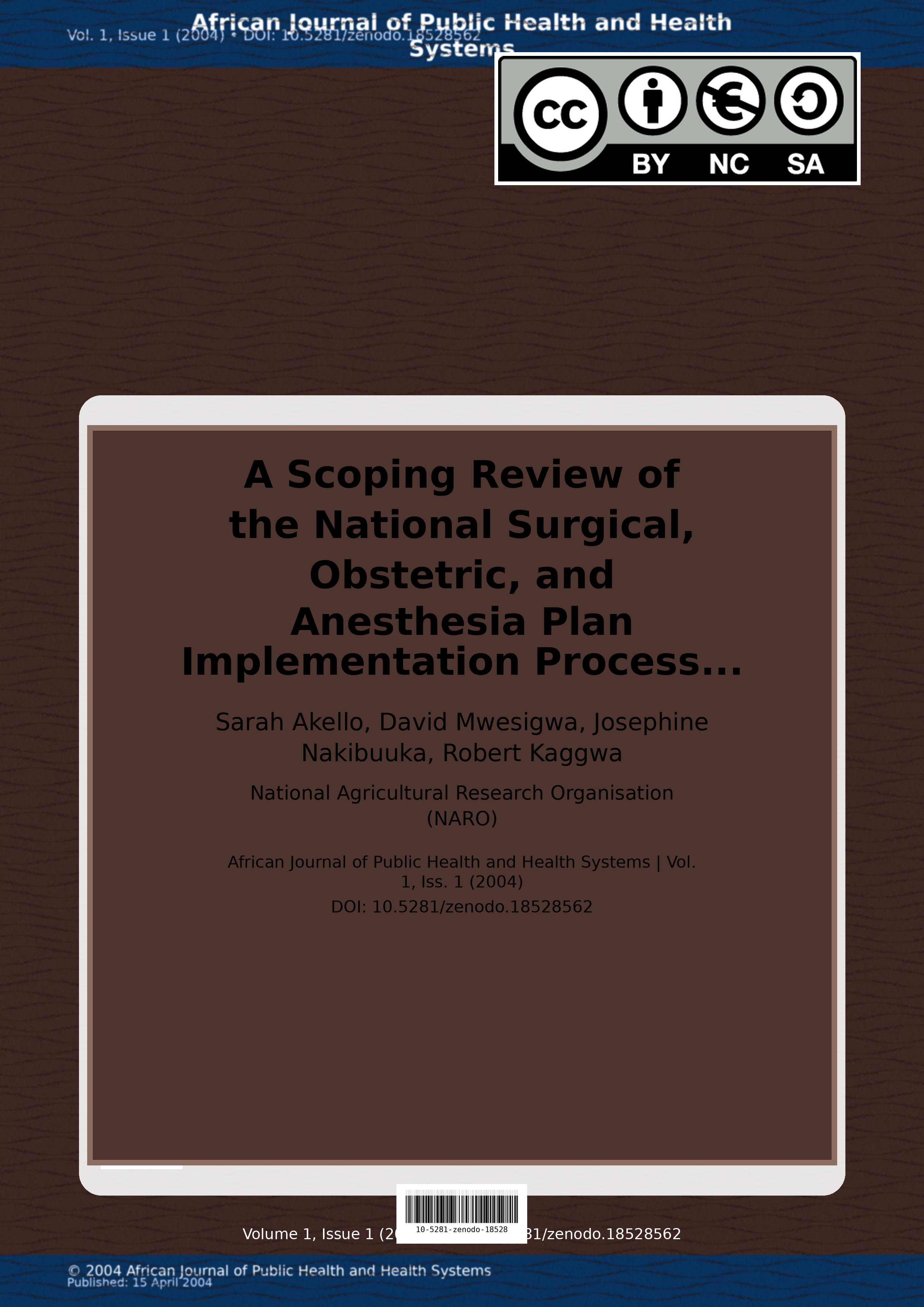 Cover image for: A Scoping Review of the National Surgical, Obstetric, and An