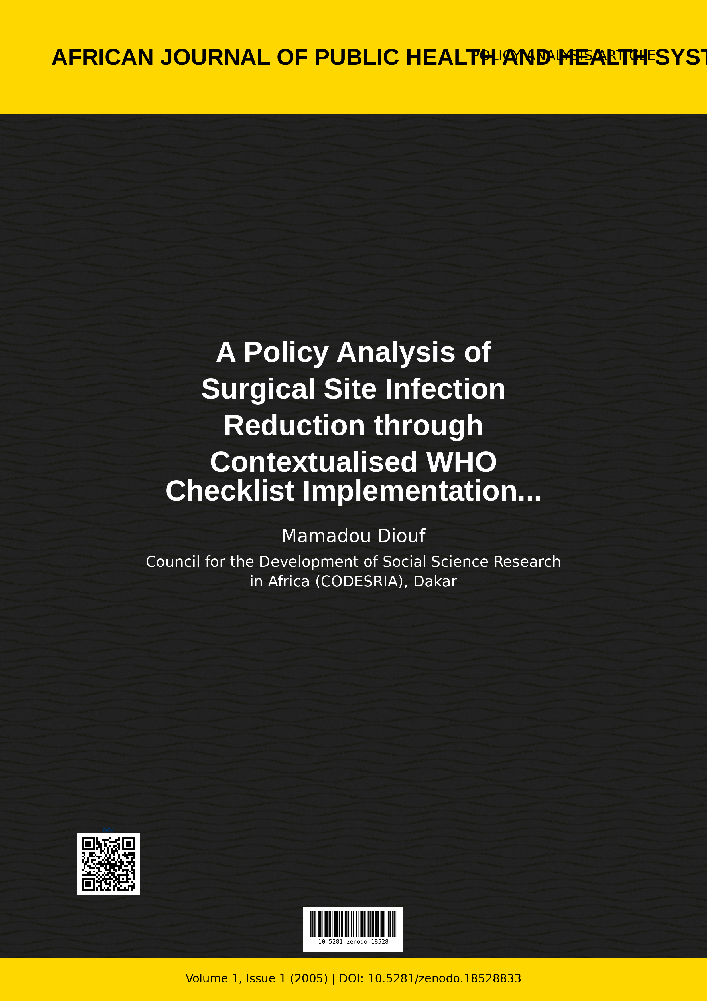 Cover image for: A Policy Analysis of Surgical Site Infection Reduction throu
