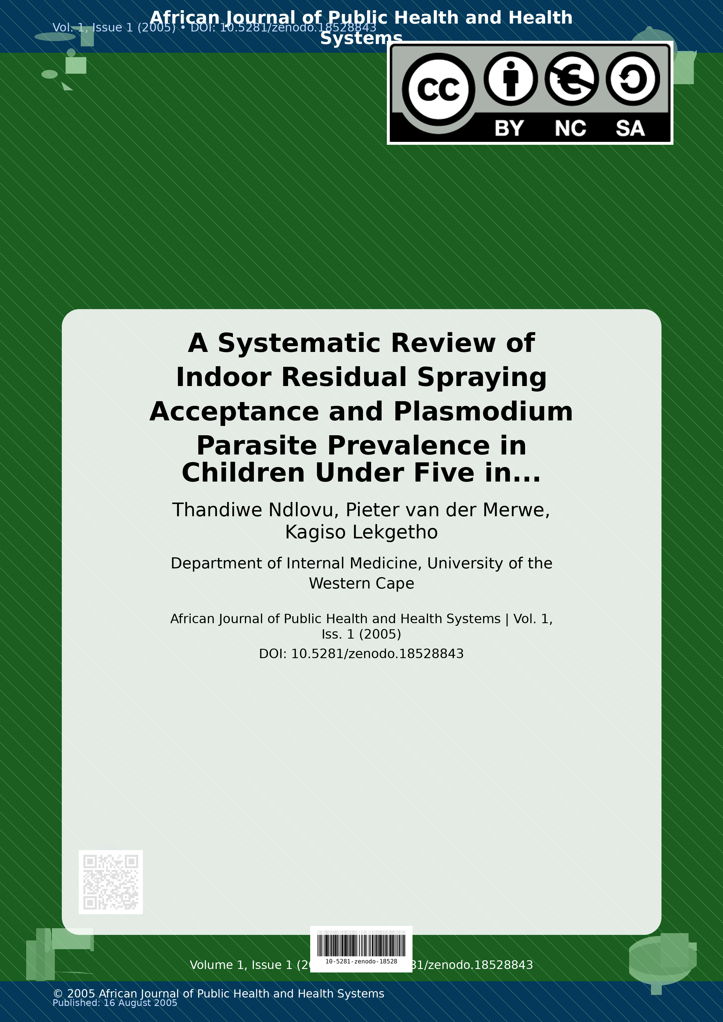 Cover image for: A Systematic Review of Indoor Residual Spraying Acceptance a