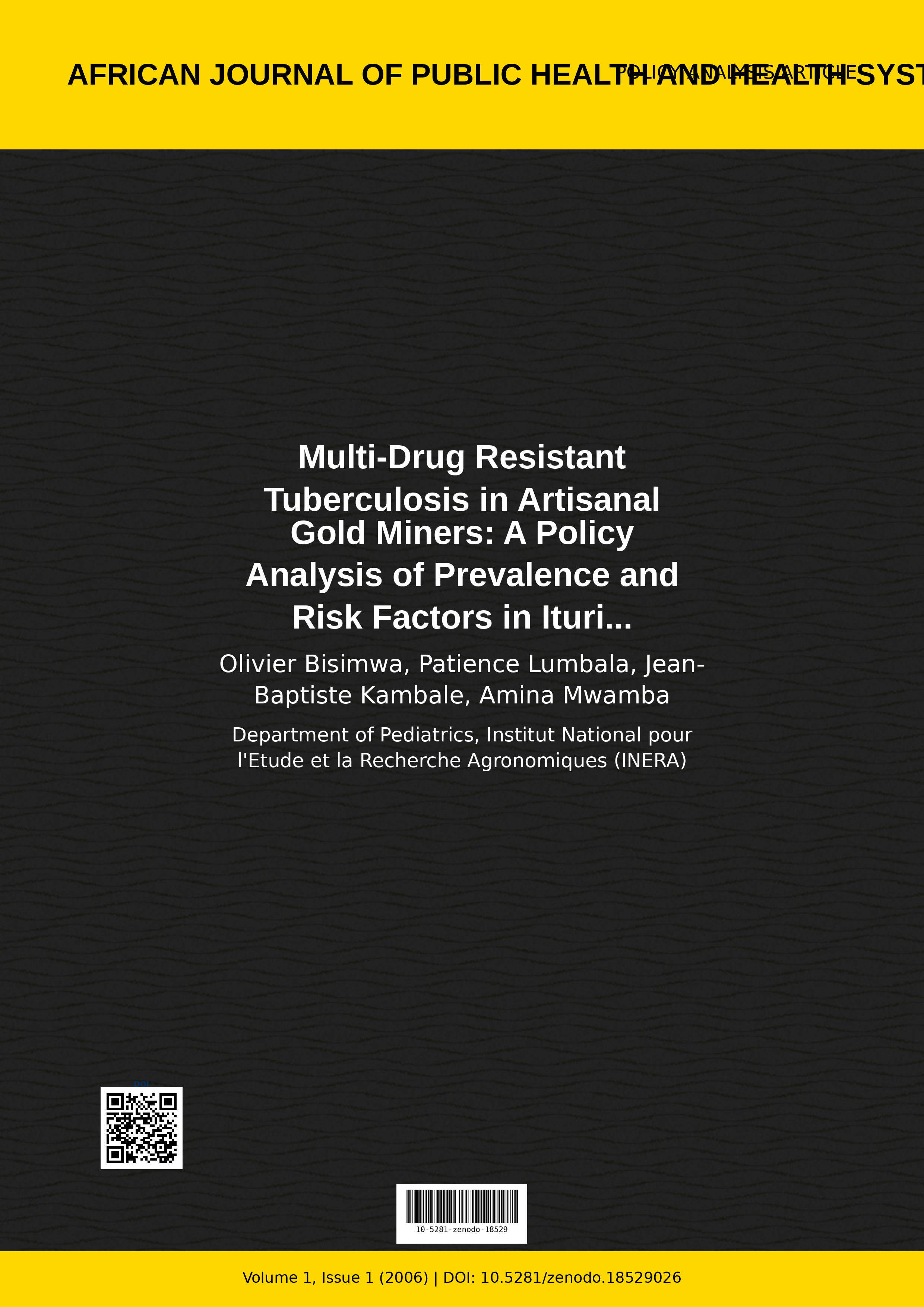 Cover image for: Multi-Drug Resistant Tuberculosis in Artisanal Gold Miners