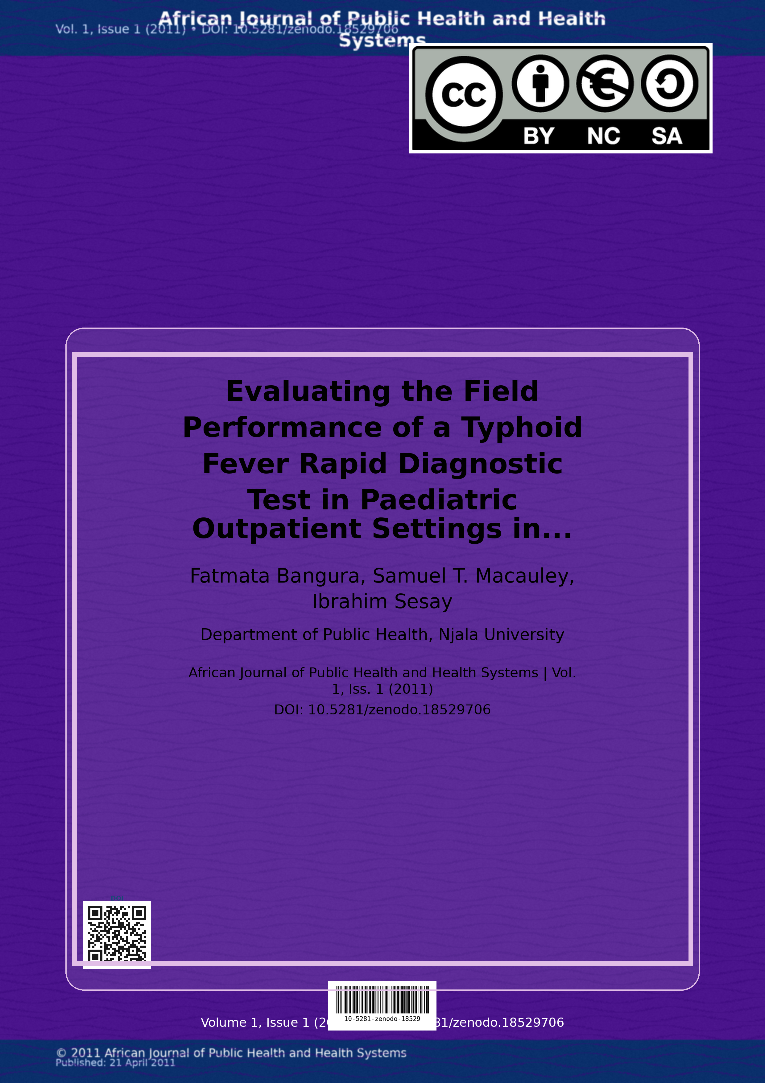 Cover image for: Evaluating the Field Performance of a Typhoid Fever Rapid Di