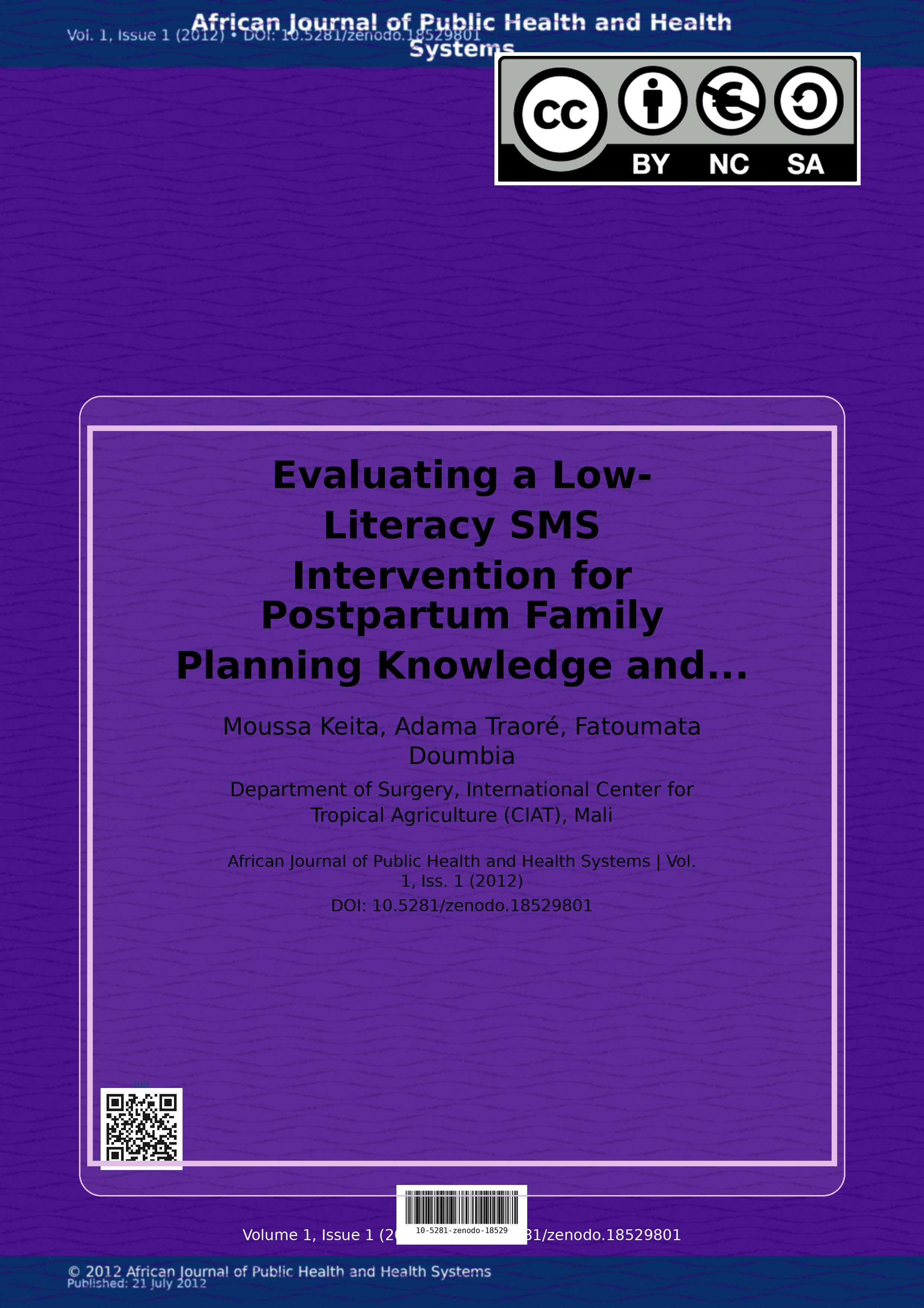 Cover image for: Evaluating a Low-Literacy SMS Intervention for Postpartum Fa