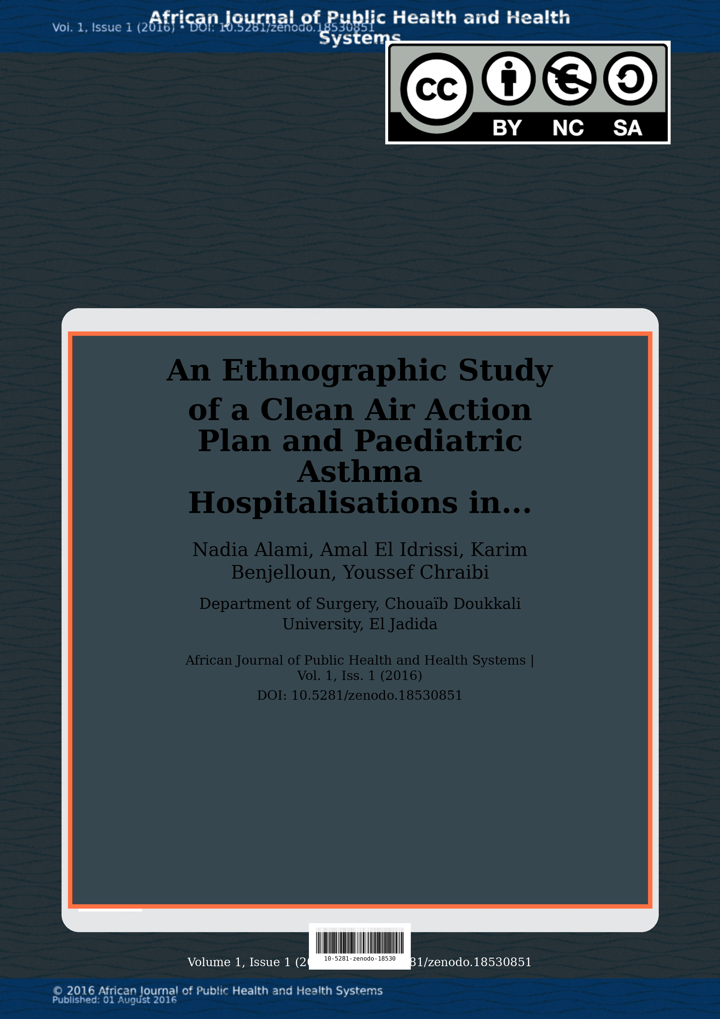 Cover image for: An Ethnographic Study of a Clean Air Action Plan and Paediat
