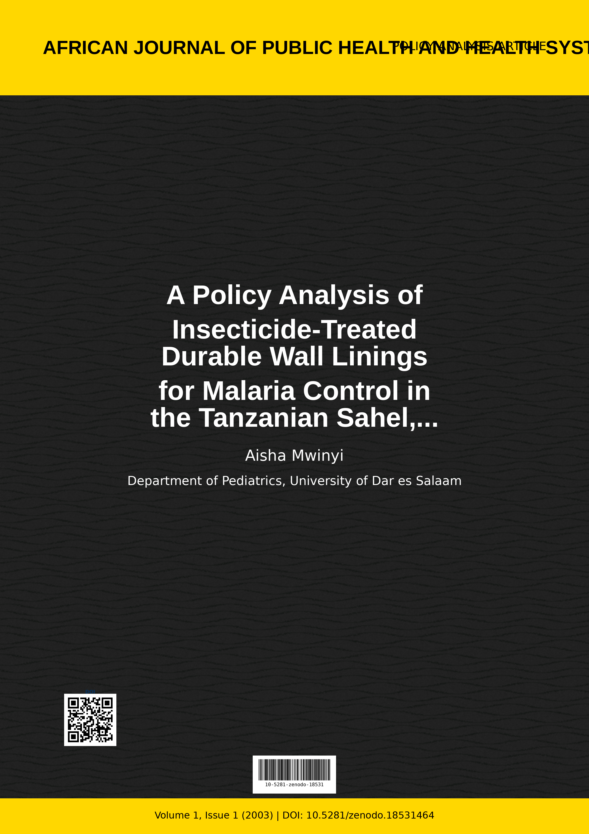 Cover image for: A Policy Analysis of Insecticide-Treated Durable Wall Lining