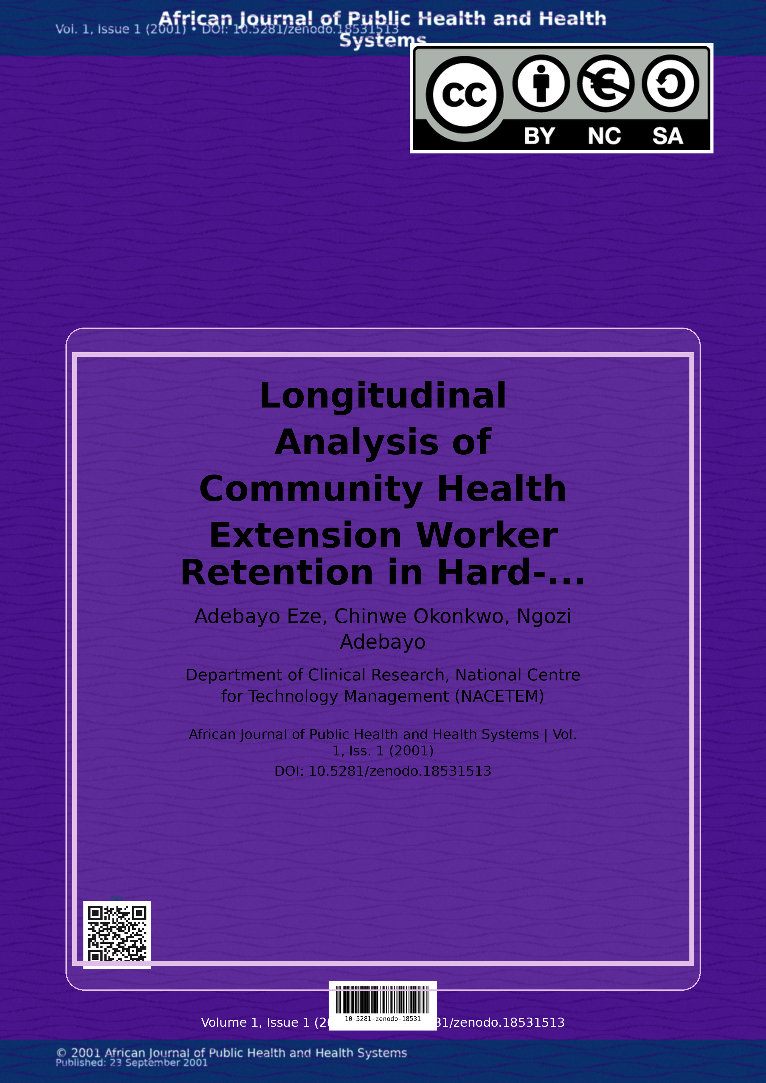Cover image for: Longitudinal Analysis of Community Health Extension Worker R