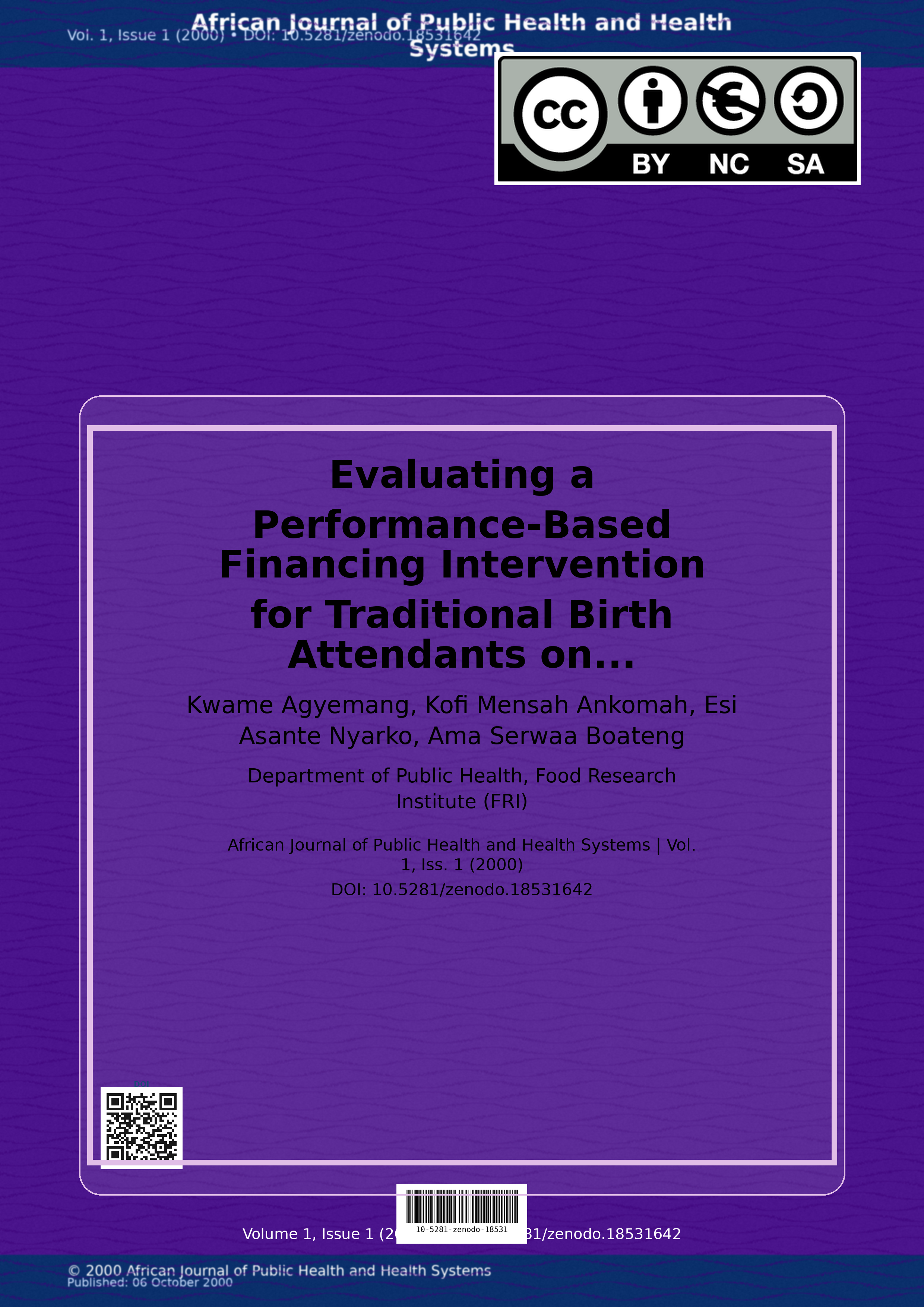 Cover image for: Evaluating a Performance-Based Financing Intervention for Tr