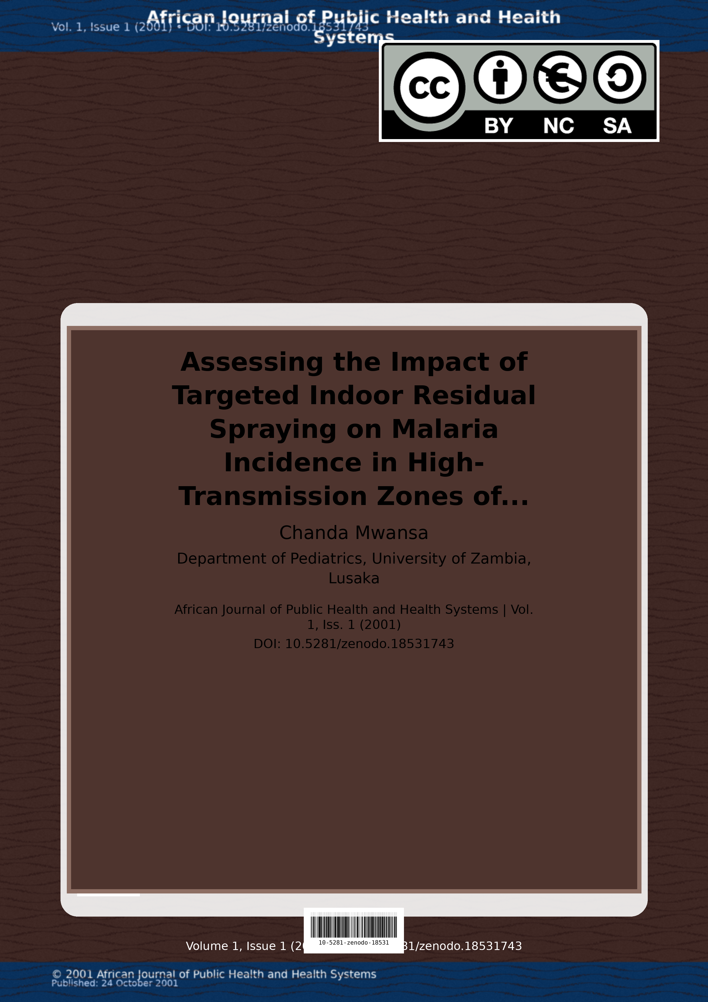 Cover image for: Assessing the Impact of Targeted Indoor Residual Spraying on