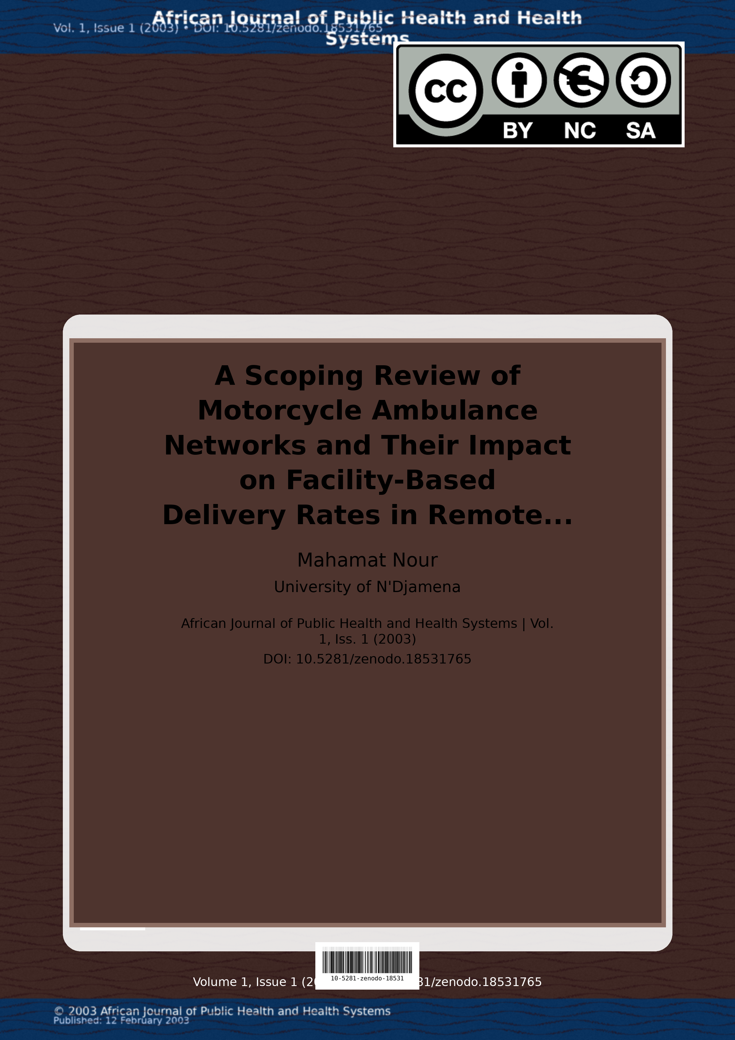 Cover image for: A Scoping Review of Motorcycle Ambulance Networks and Their 