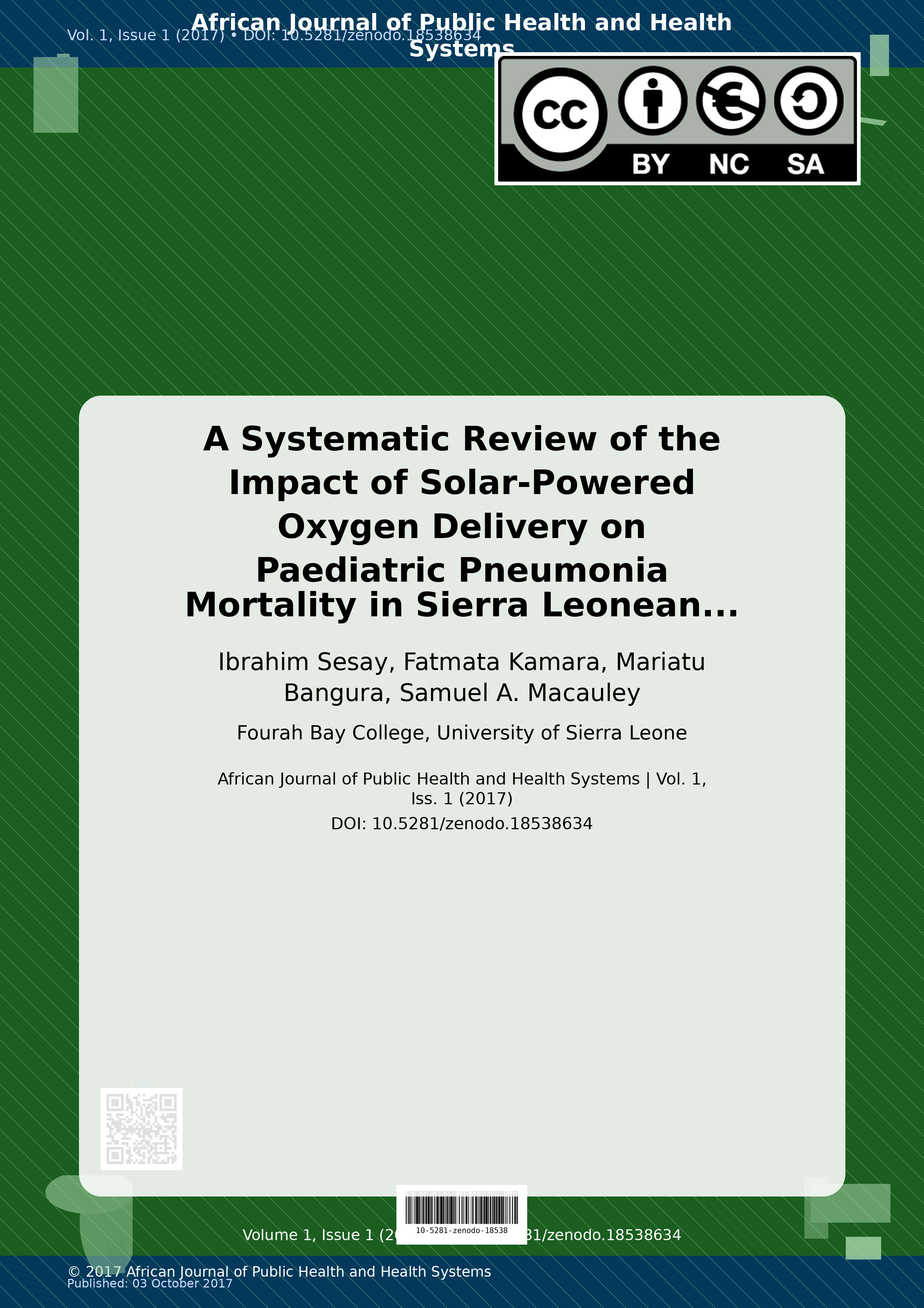 Cover image for: A Systematic Review of the Impact of Solar-Powered Oxygen De