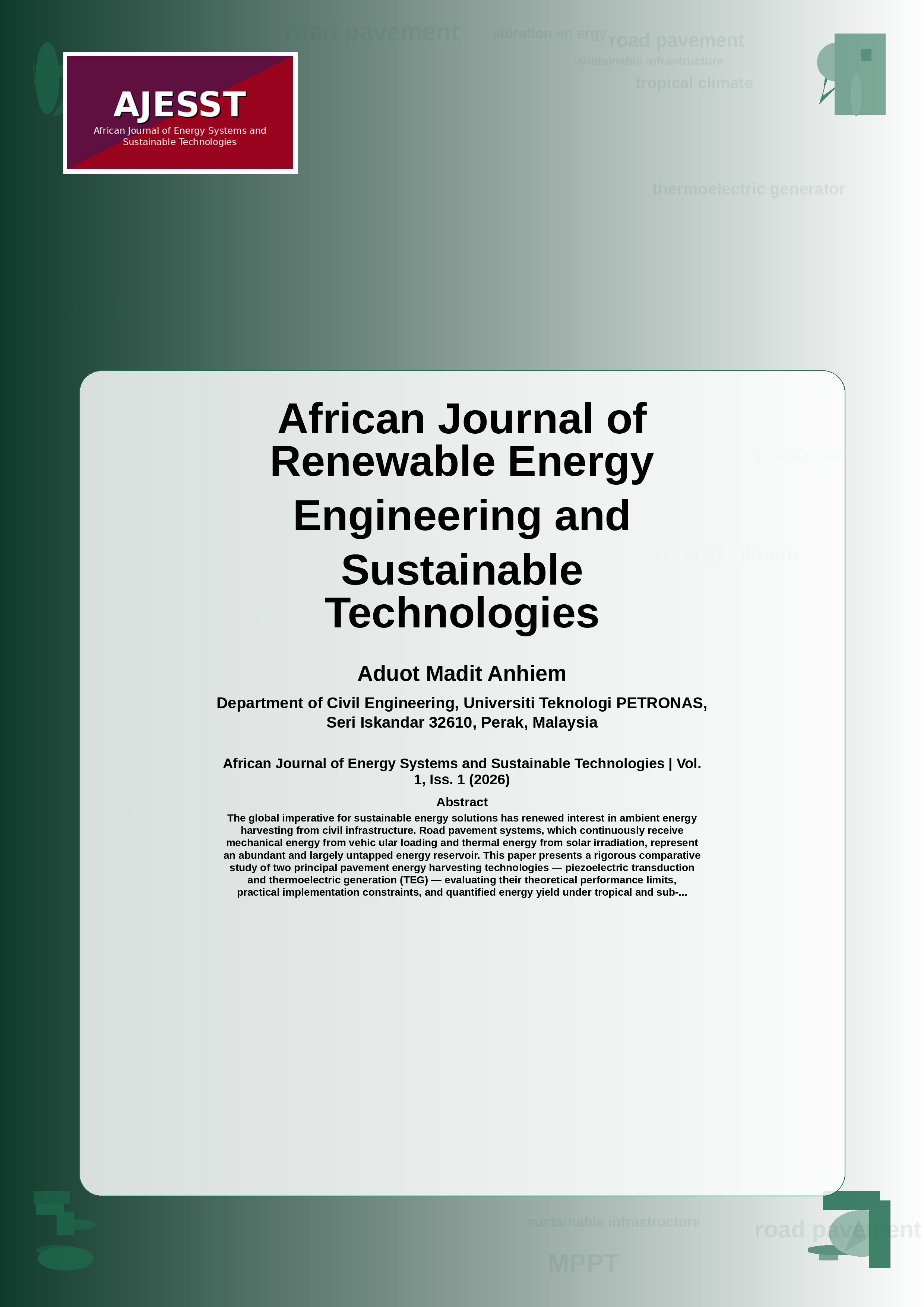 Cover image for: Energy Harvesting from Road Pavement Vibrations: Piezoelectric and Thermoelectric Approaches