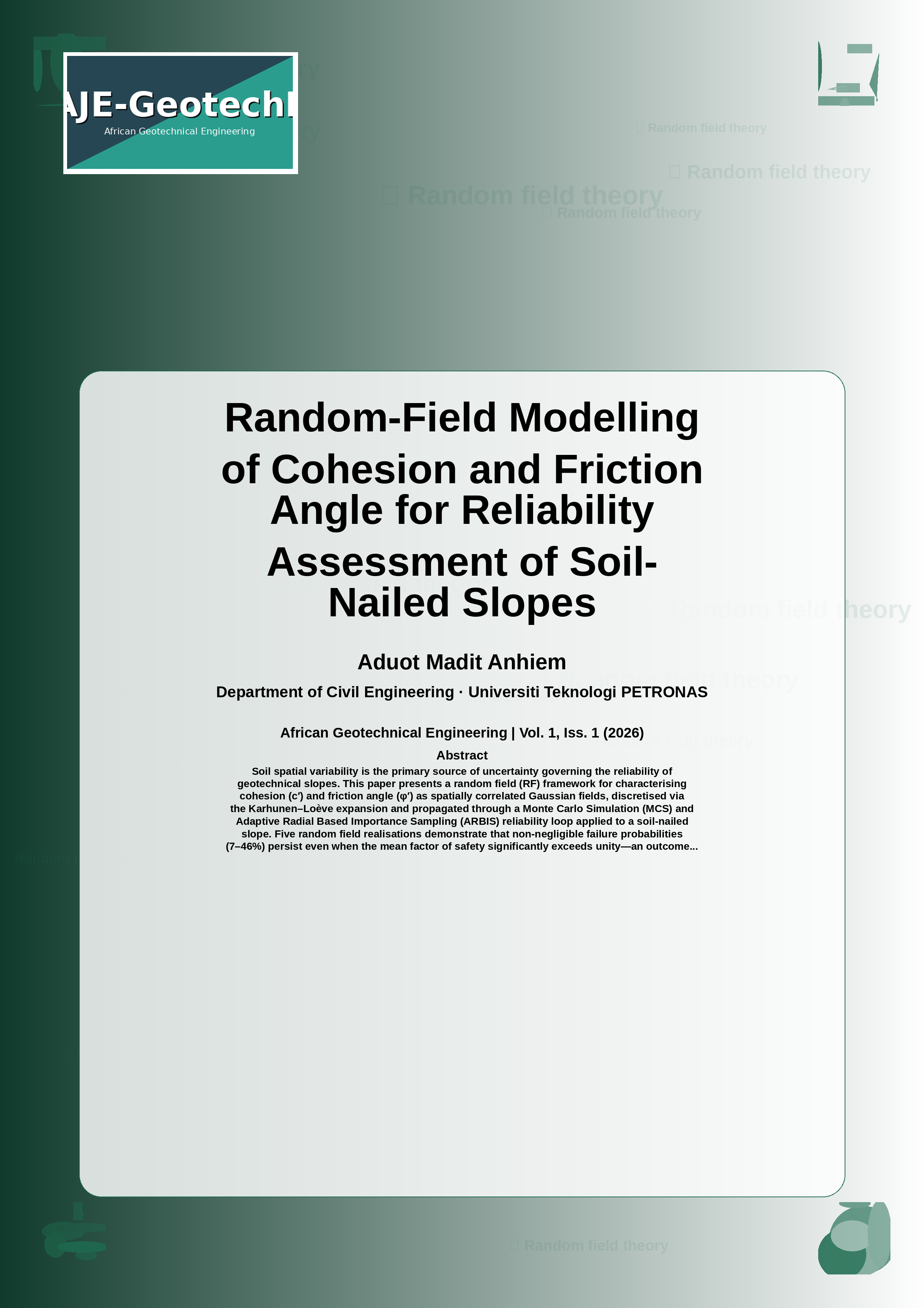 Cover image for: Random-Field Modelling of Cohesion and Friction Angle for Reliability Assessment of Soil-Nailed Slopes