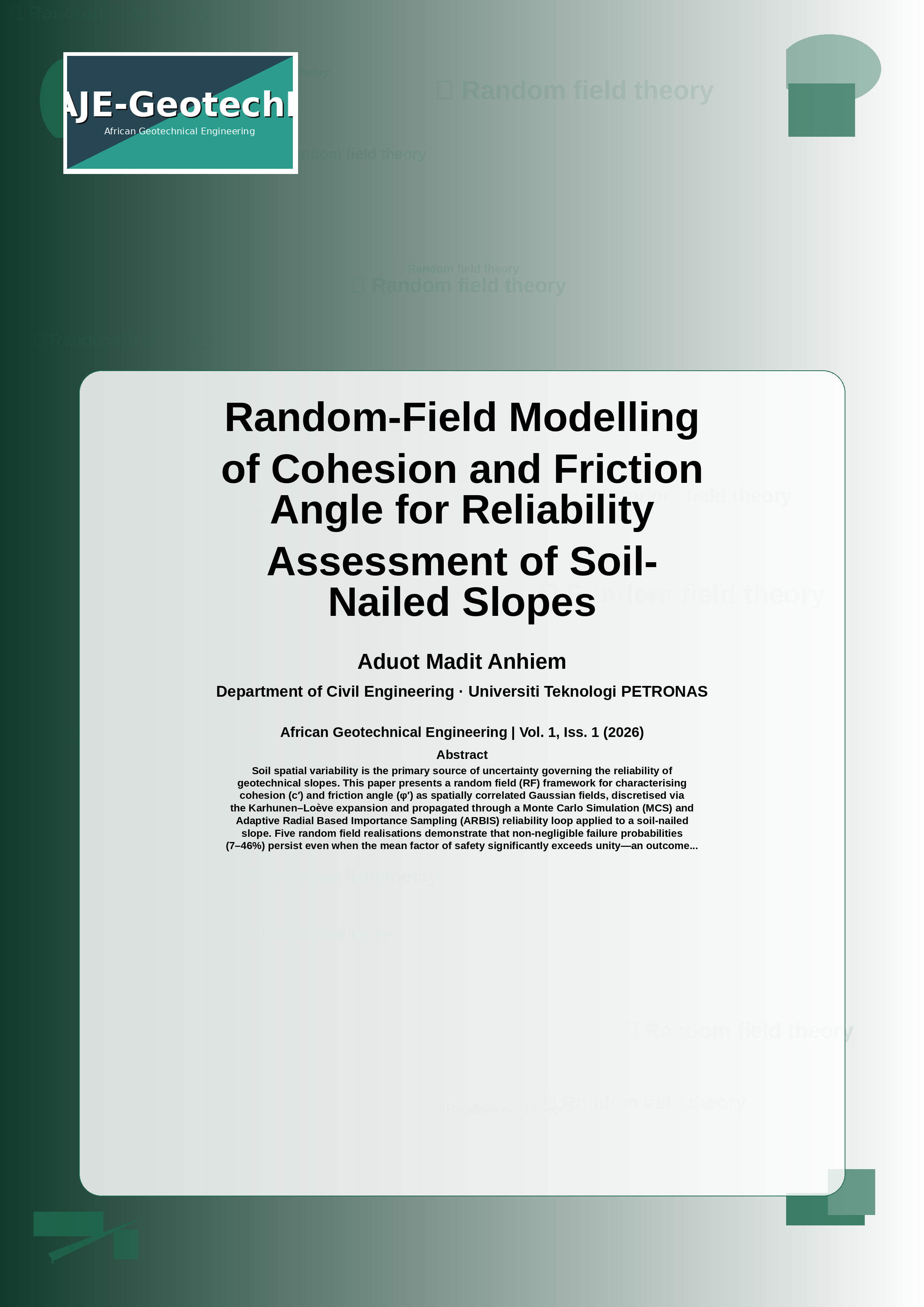Cover image for: Random-Field Modelling of Cohesion and Friction Angle for Reliability Assessment of Soil-Nailed Slopes