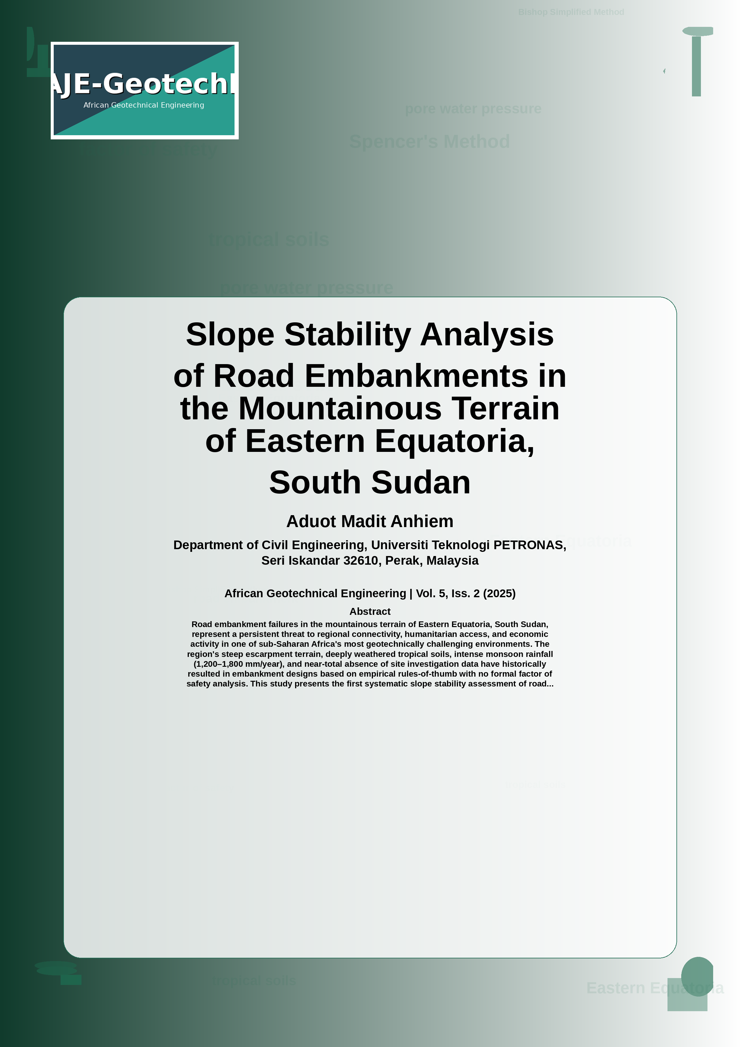 Cover image for: Slope Stability Analysis of Road Embankments in the Mountainous Terrain of Eastern Equatoria, South Sudan