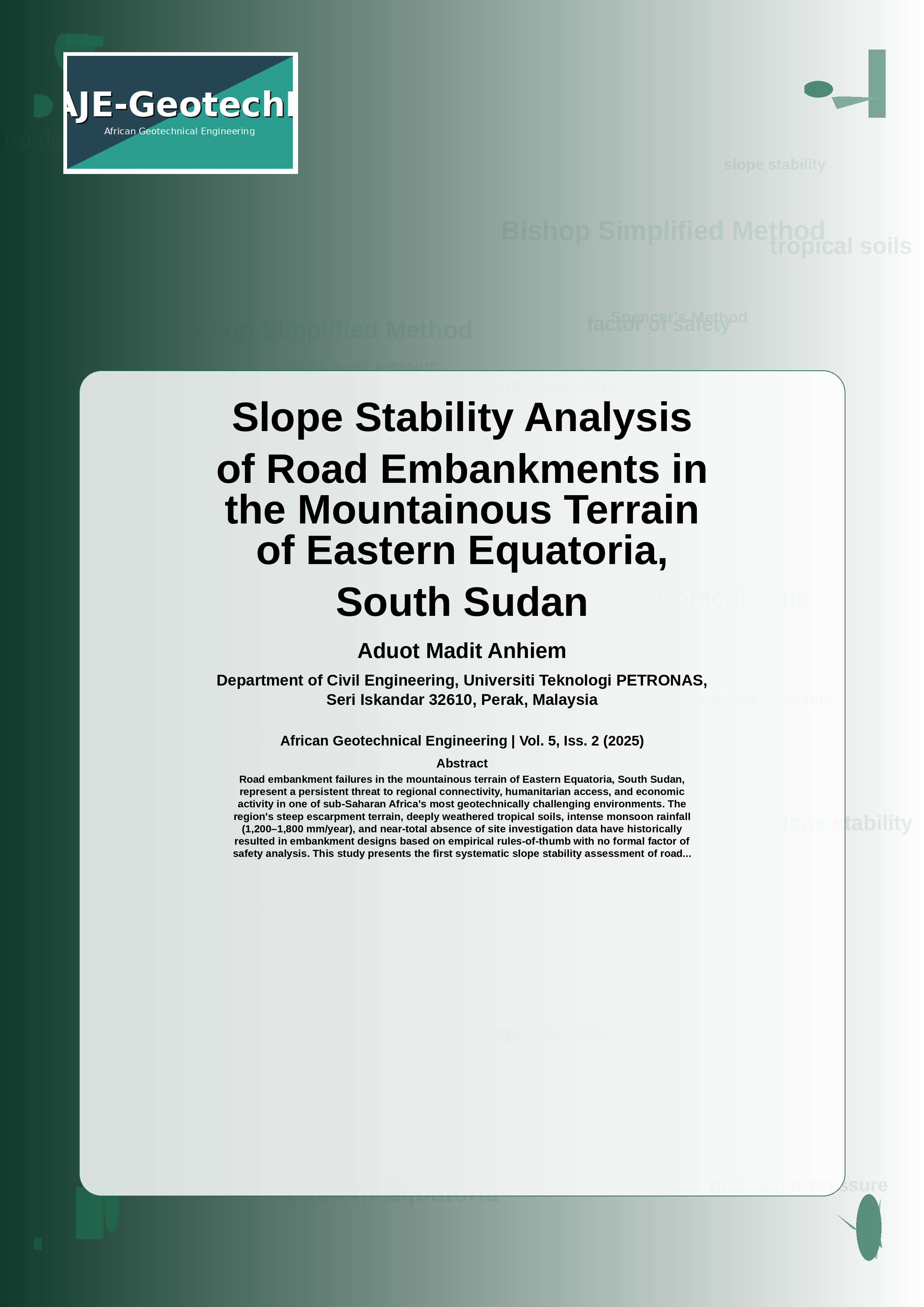 Cover image for: Slope Stability Analysis of Road Embankments in the Mountainous Terrain of Eastern Equatoria, South Sudan