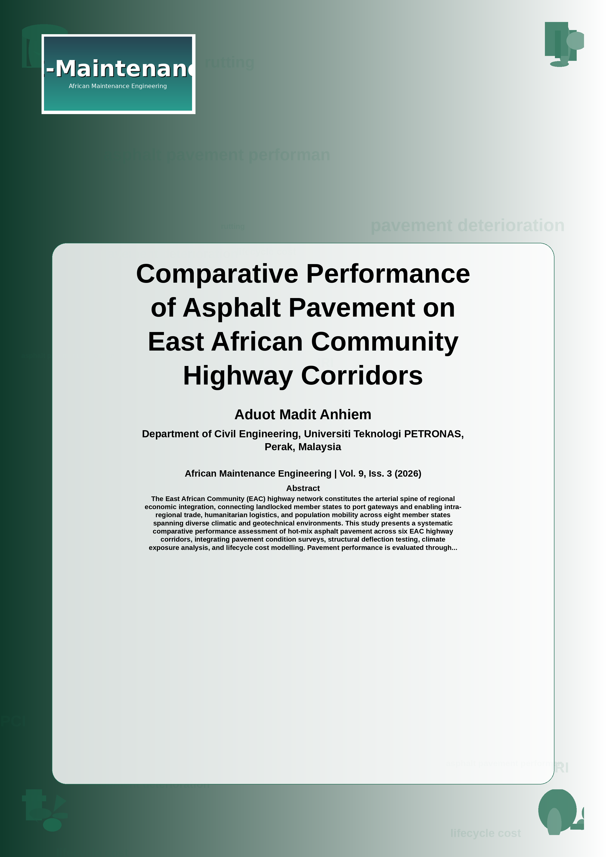 Cover image for: Comparative Performance of Asphalt Pavement on East African Community Highway Corridors