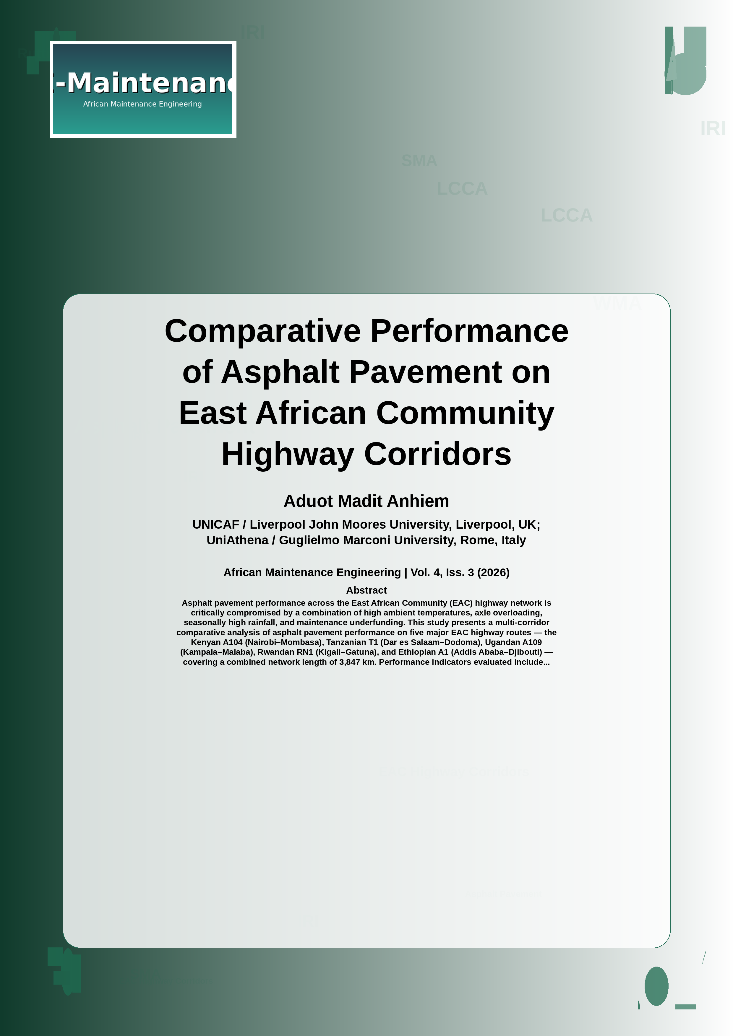 Cover image for: Comparative Performance of Asphalt Pavement on East African Community Highway Corridors