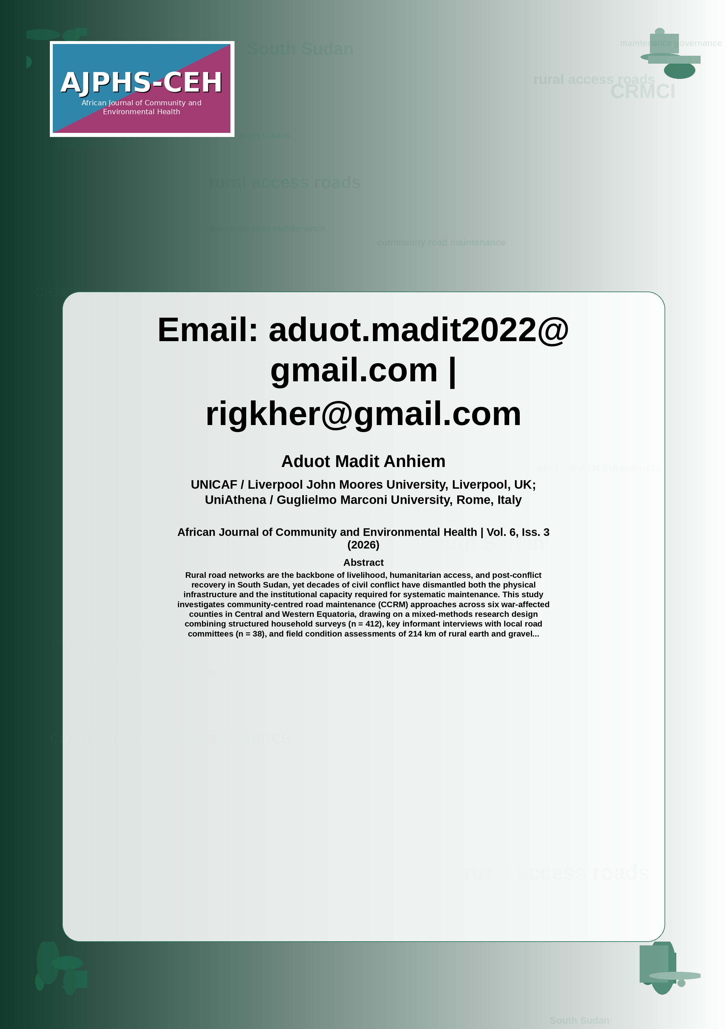 Cover image for: Email: aduot.madit2022@gmail.com | rigkher@gmail.com