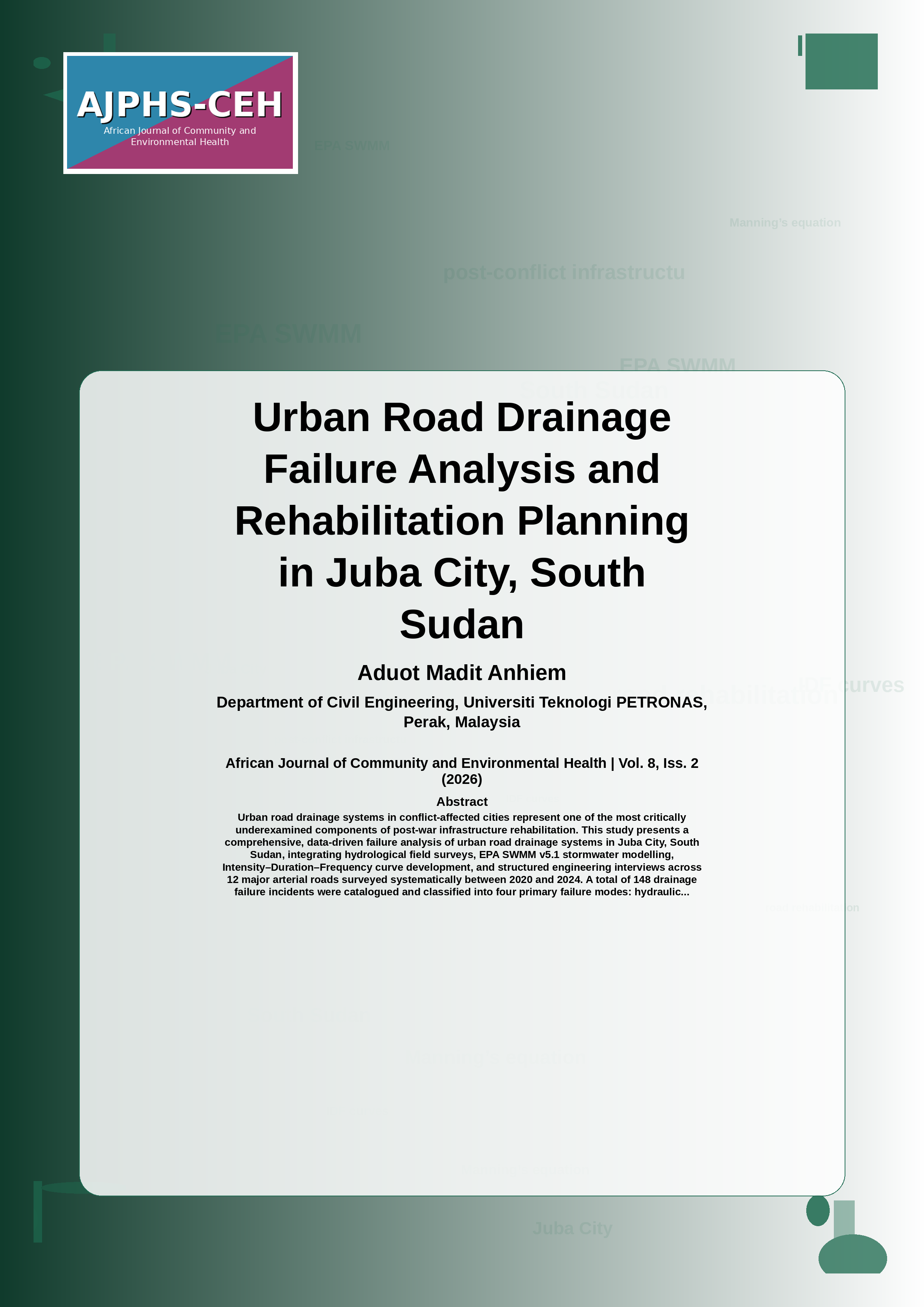 Cover image for: Urban Road Drainage Failure Analysis and Rehabilitation Planning in Juba City, South Sudan