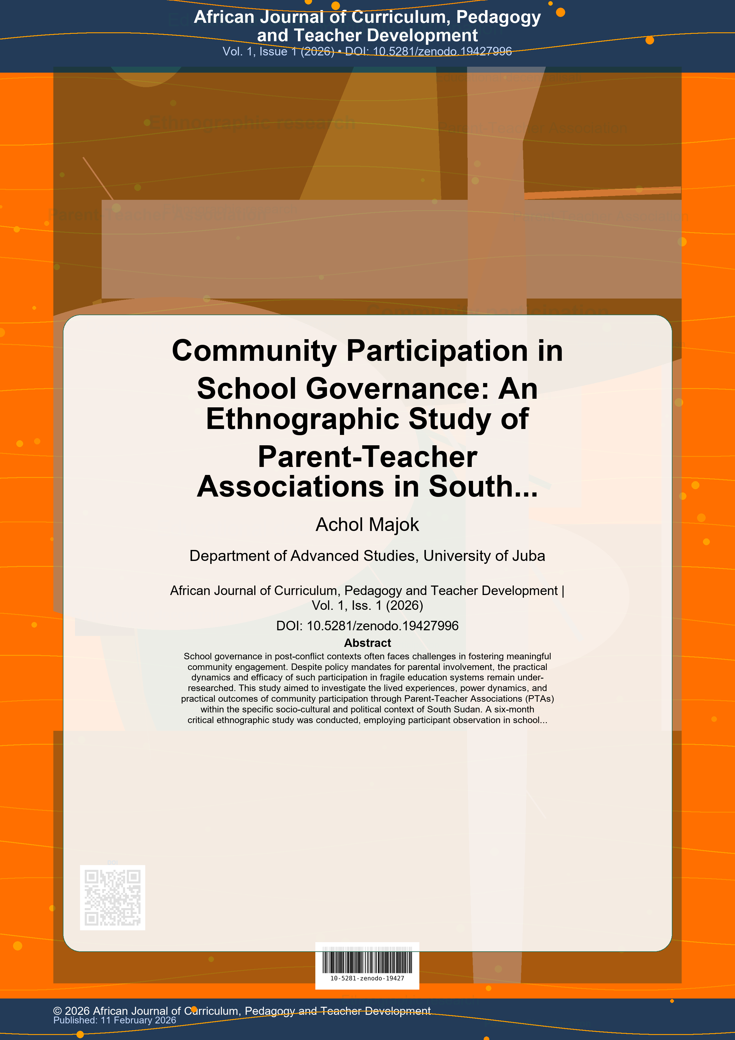 Cover image for: Community Participation in School Governance: An Ethnographic Study of Parent-Teacher Associations in South Sudan, 2026