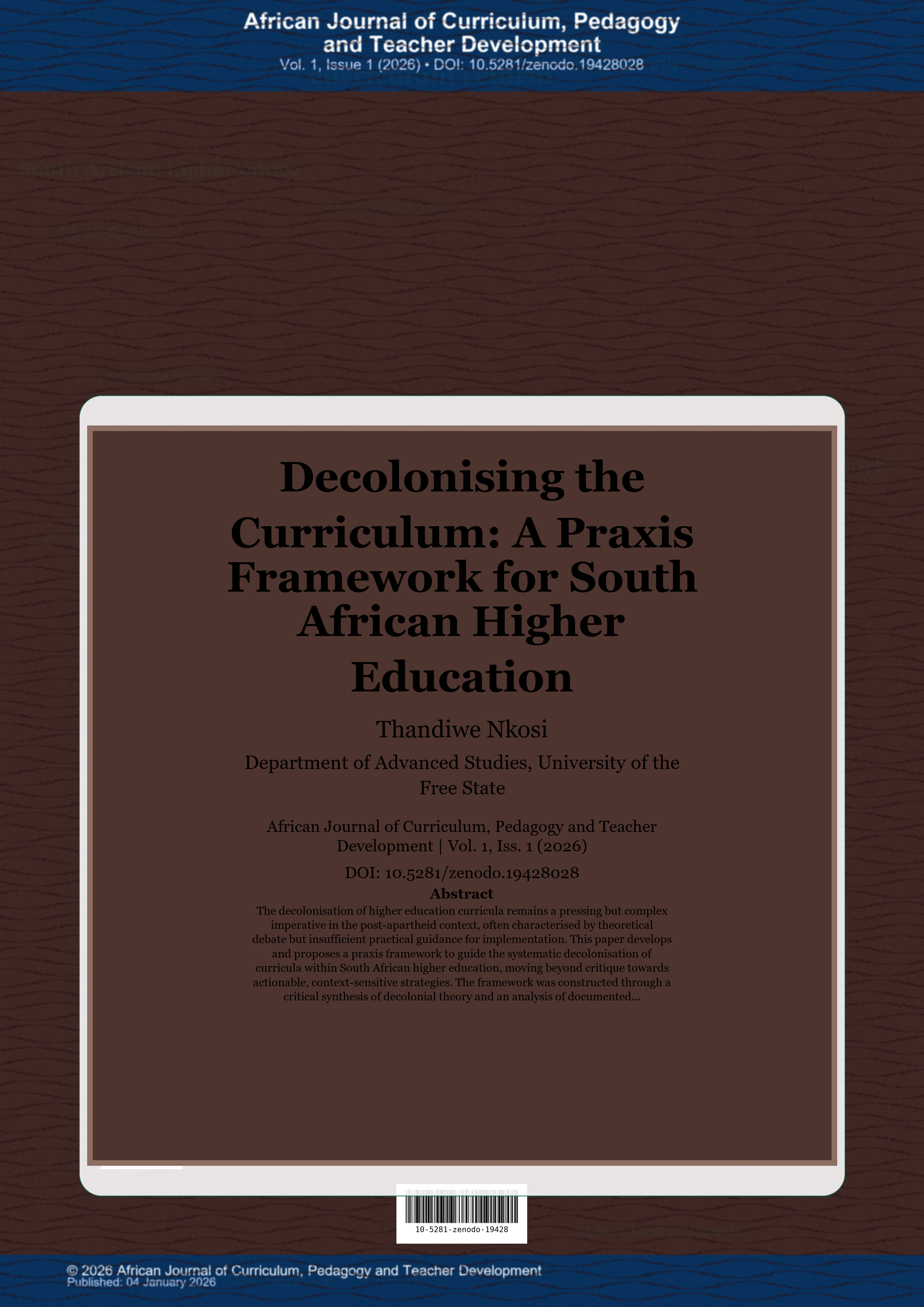 Cover image for: Decolonising the Curriculum: A Praxis Framework for South African Higher Education