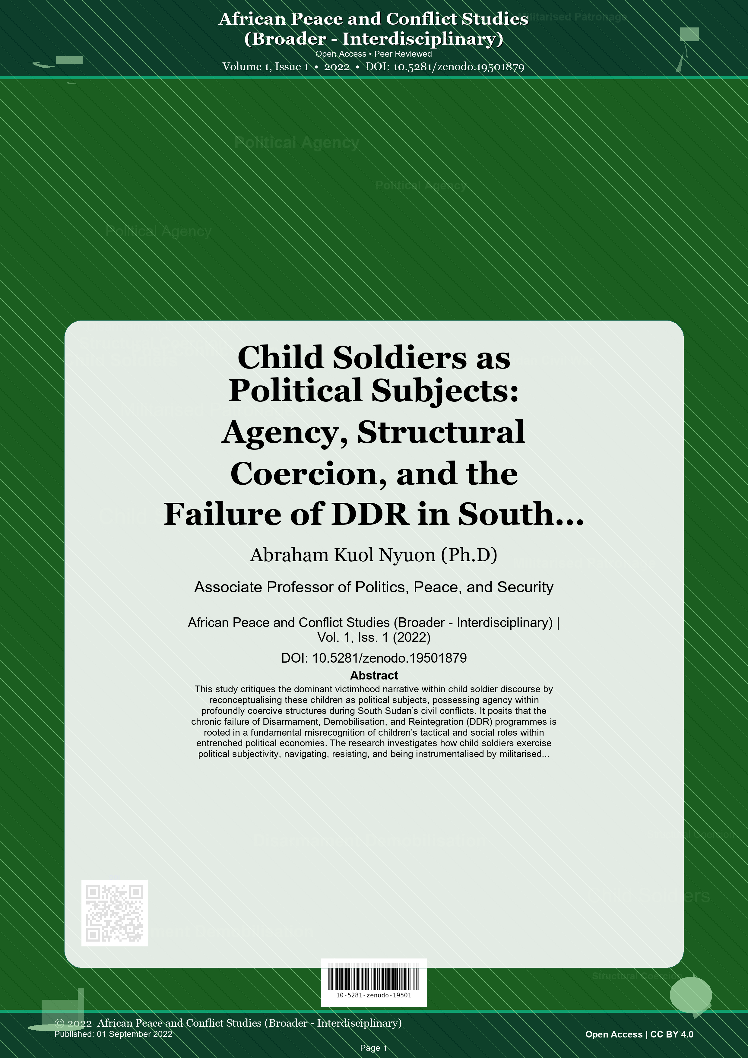 Cover image for: Child Soldiers as Political Subjects: Agency, Structural Coercion, and the Failure of DDR in South Sudan