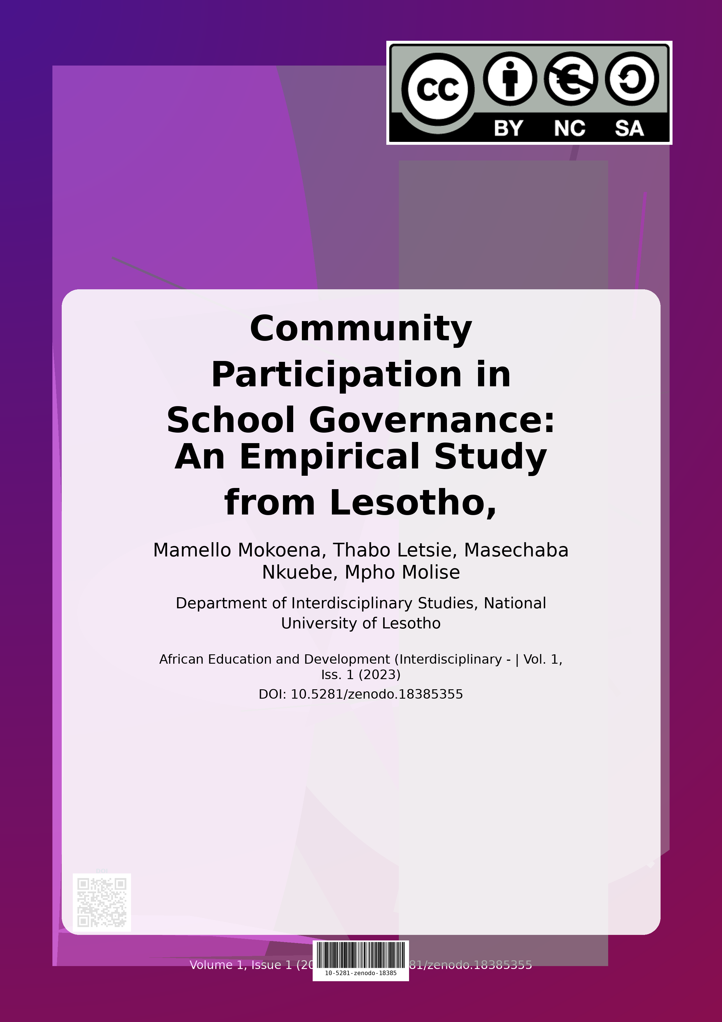 Cover image for: Community Participation in School Governance