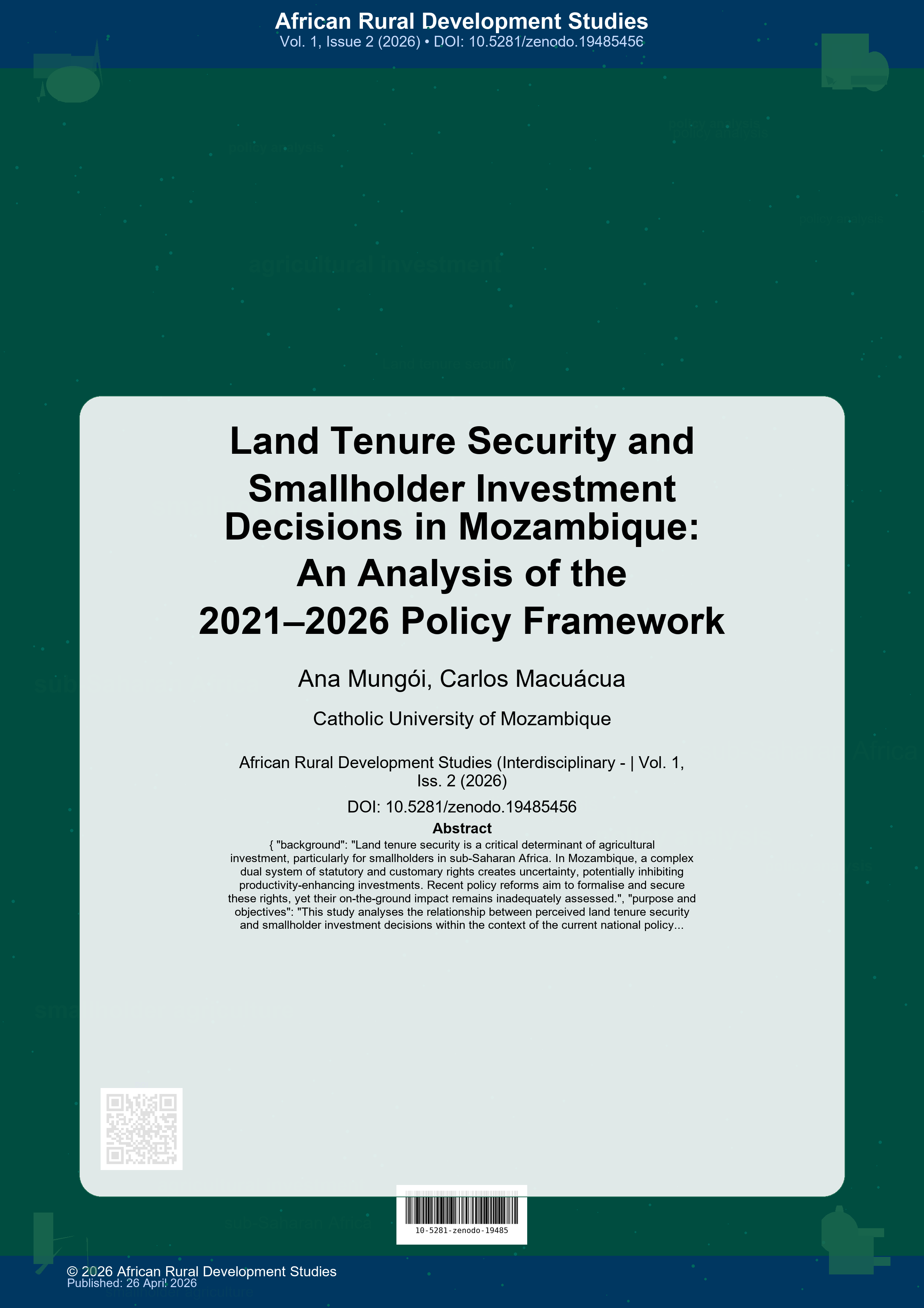 Cover image for: Land Tenure Security and Smallholder Investment Decisions in Mozambique: An Analysis of the 2021–2026 Policy Framework