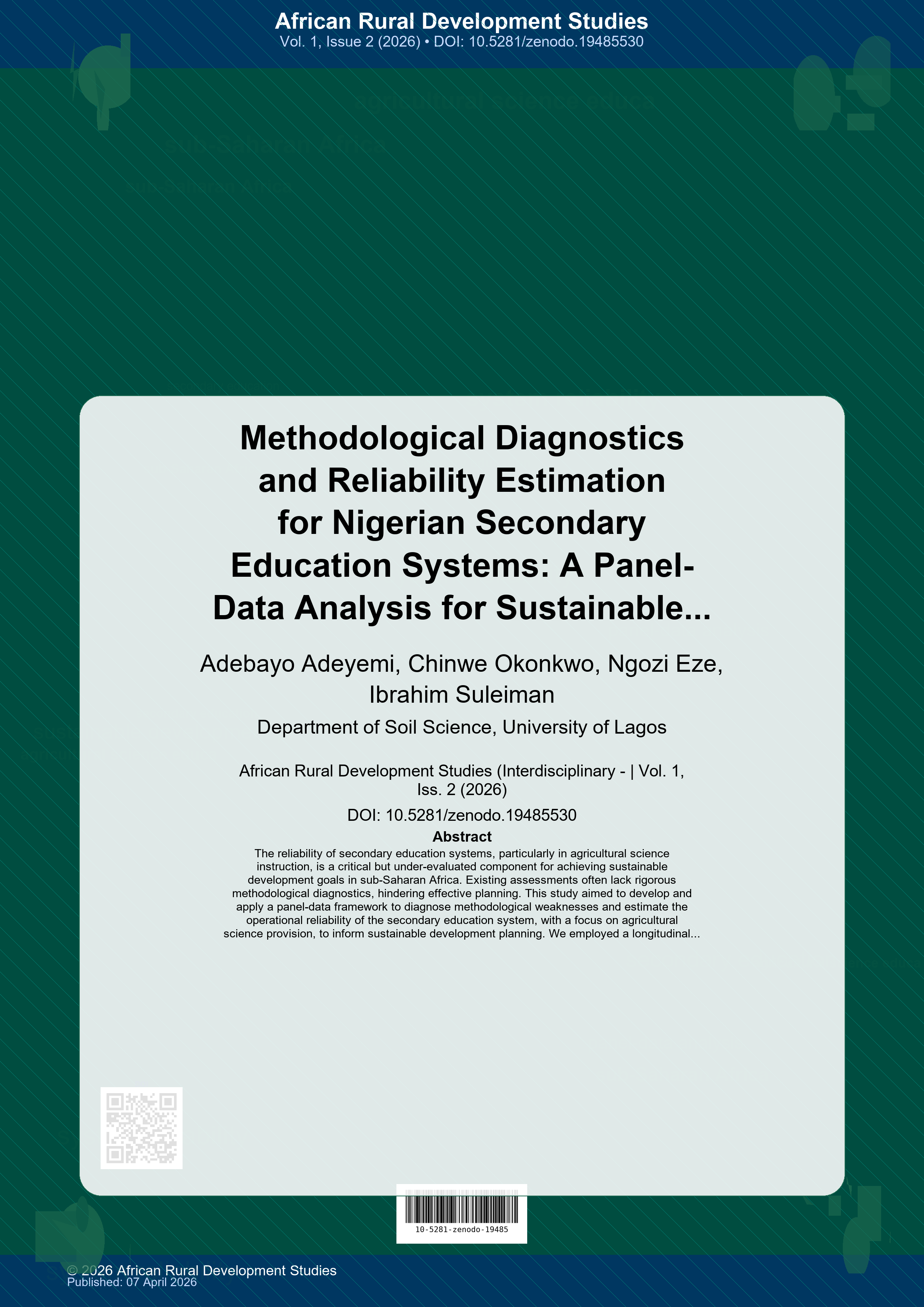 Cover image for: Methodological Diagnostics and Reliability Estimation for Nigerian Secondary Education Systems: A Panel-Data Analysis for Sustainable Development Planning