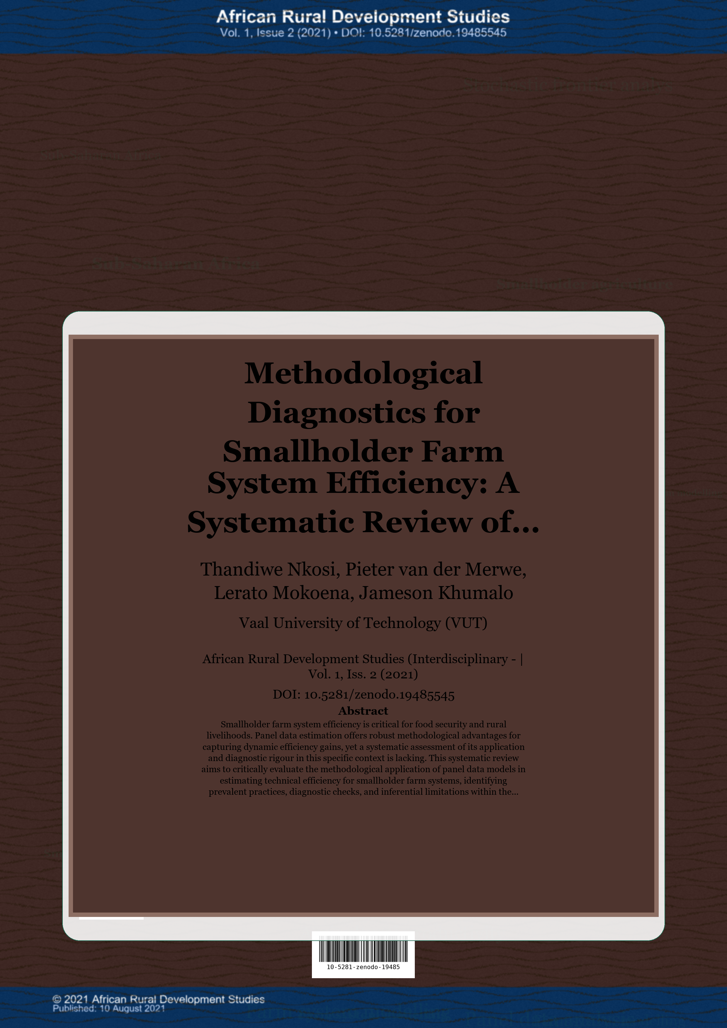 Cover image for: Methodological Diagnostics for Smallholder Farm System Efficiency: A Systematic Review of Panel Data Estimation in South Africa, 2021–2026