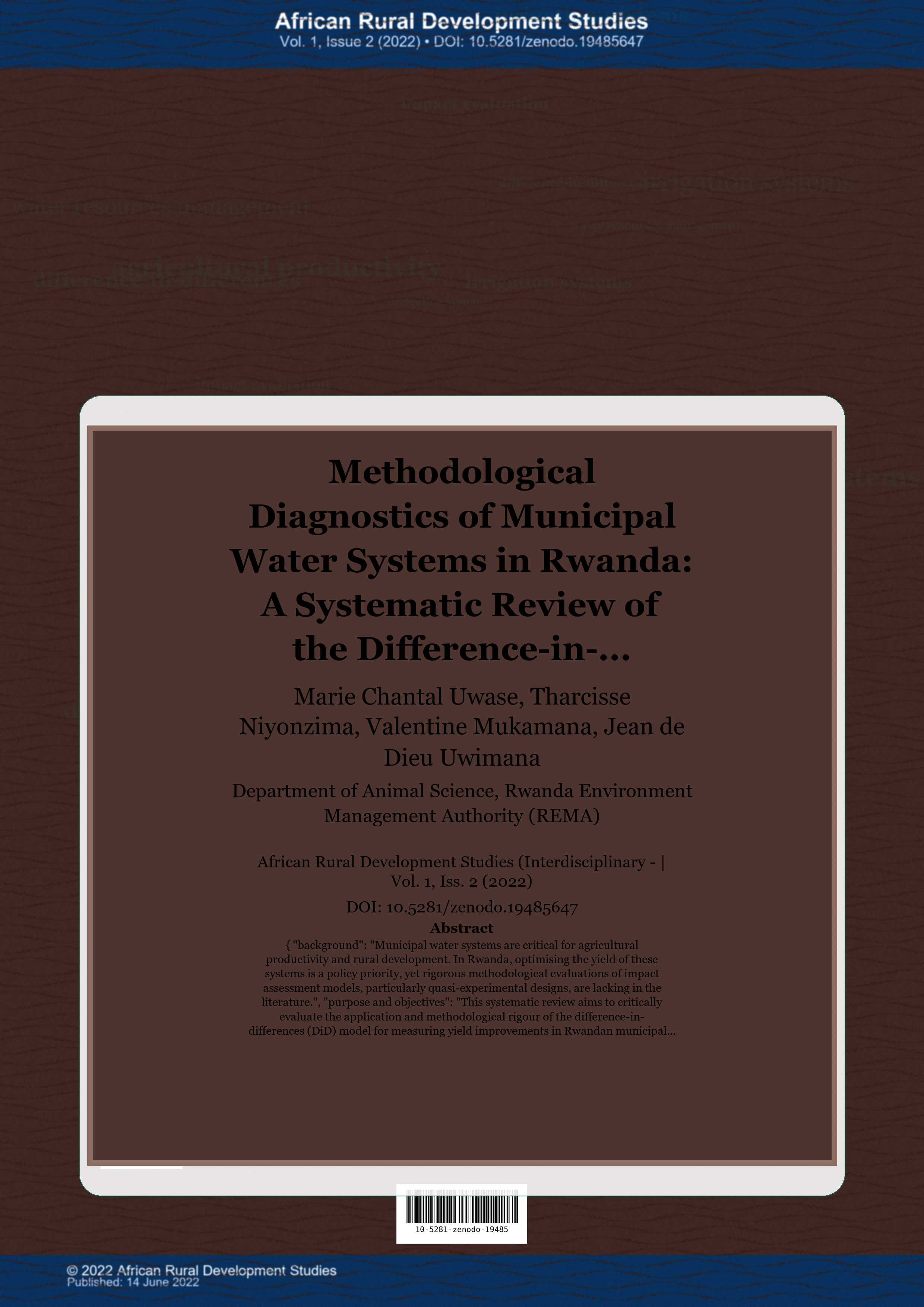 Cover image for: Methodological Diagnostics of Municipal Water Systems in Rwanda: A Systematic Review of the Difference-in-Differences Model for Yield Optimisation